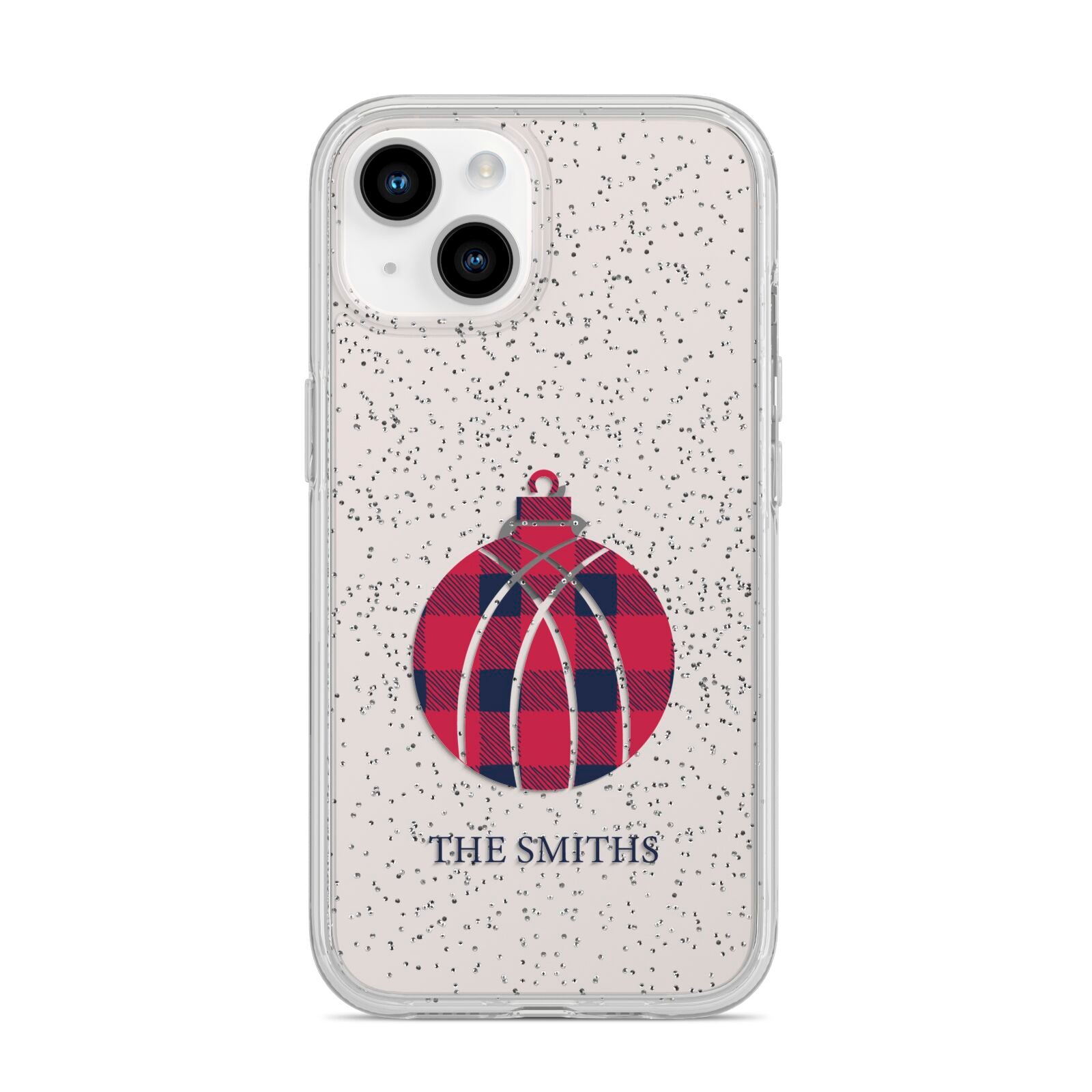 Tartan Christmas Bauble Personalised iPhone 14 Glitter Tough Case Starlight