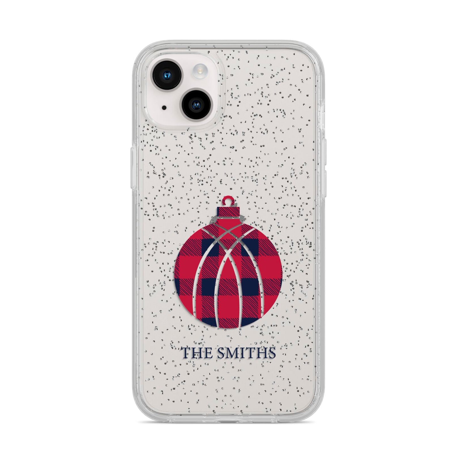 Tartan Christmas Bauble Personalised iPhone 14 Plus Glitter Tough Case Starlight