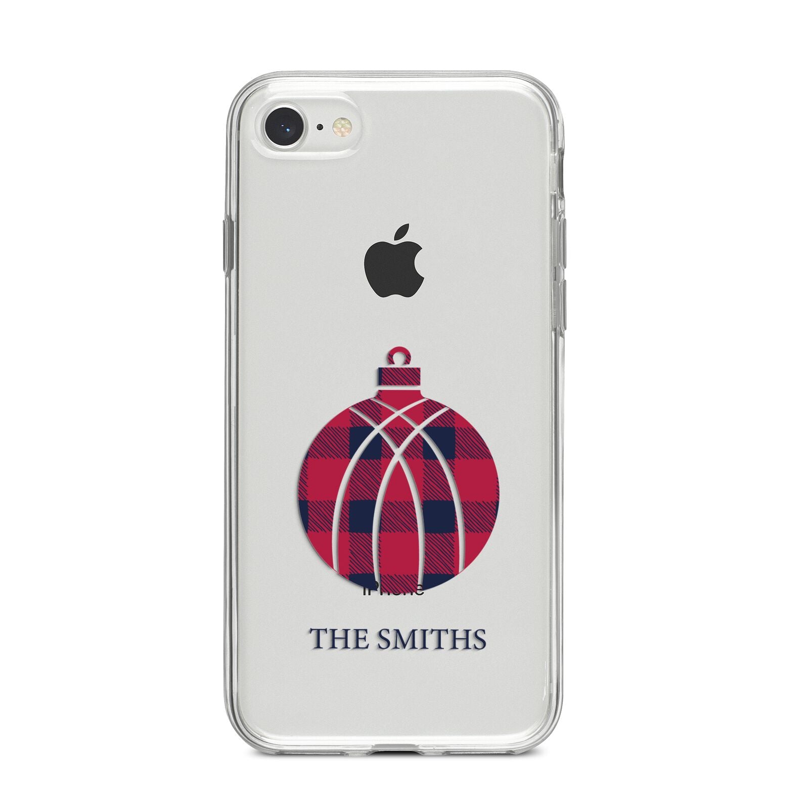 Tartan Christmas Bauble Personalised iPhone 8 Bumper Case on Silver iPhone