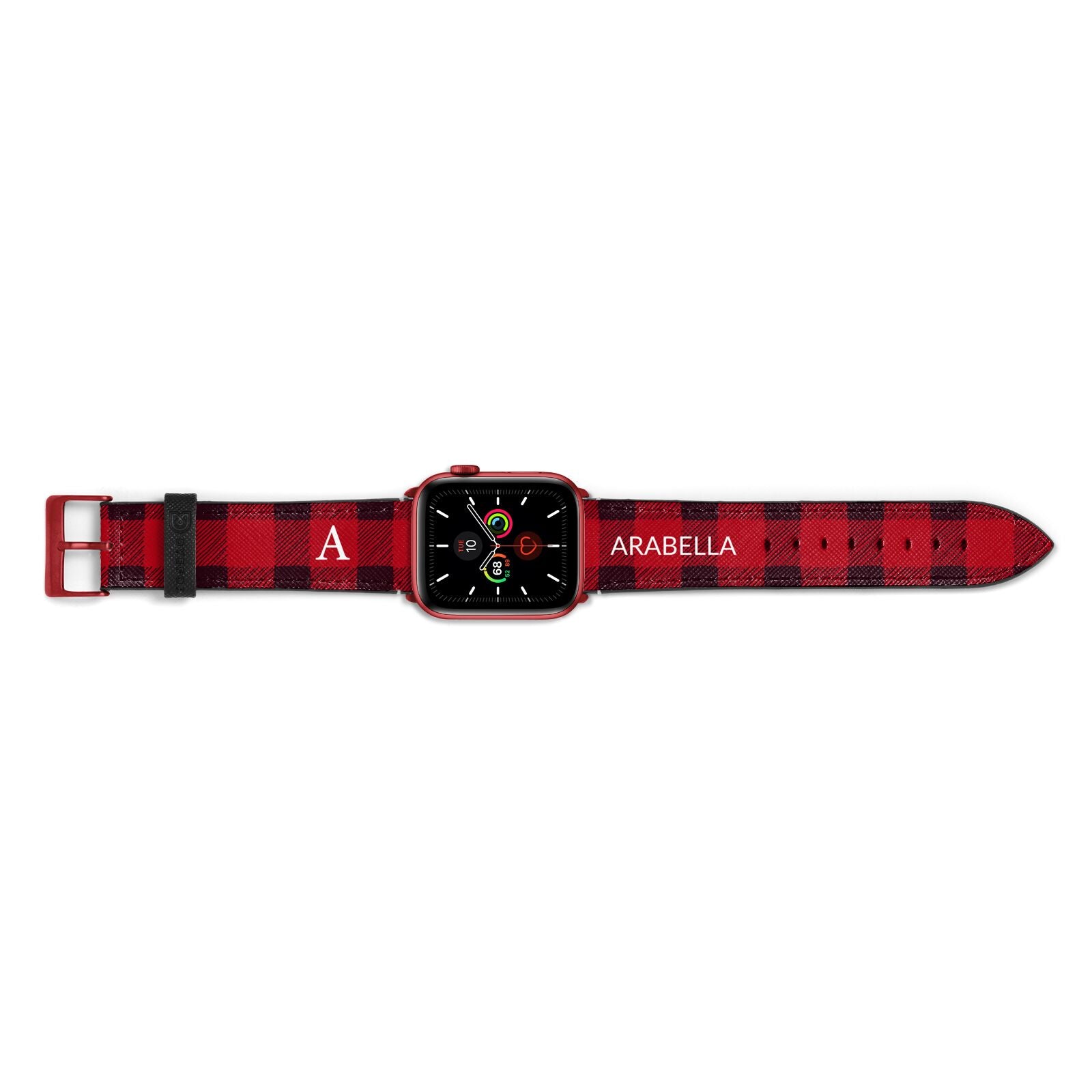 Tartan Christmas Personalised Apple Watch Strap Landscape Image Red Hardware