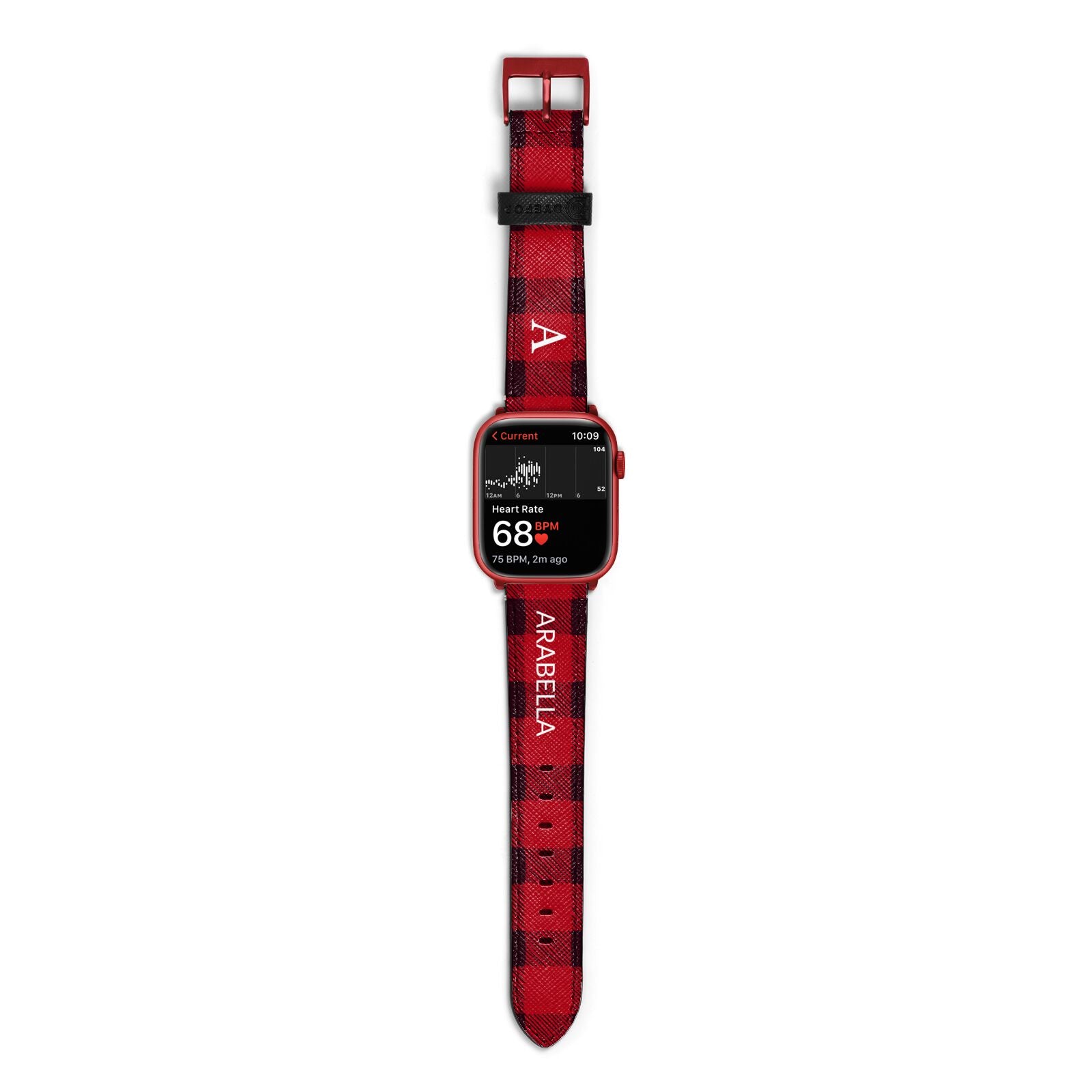 Tartan Christmas Personalised Apple Watch Strap Size 38mm with Red Hardware