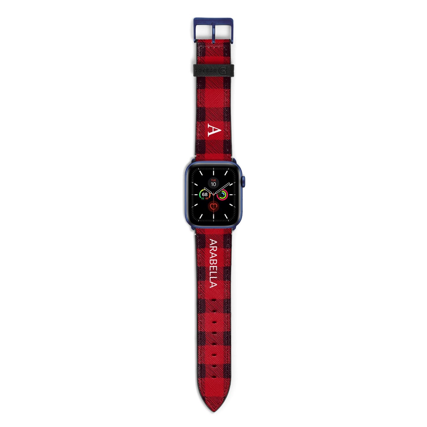 Tartan Christmas Personalised Apple Watch Strap with Blue Hardware