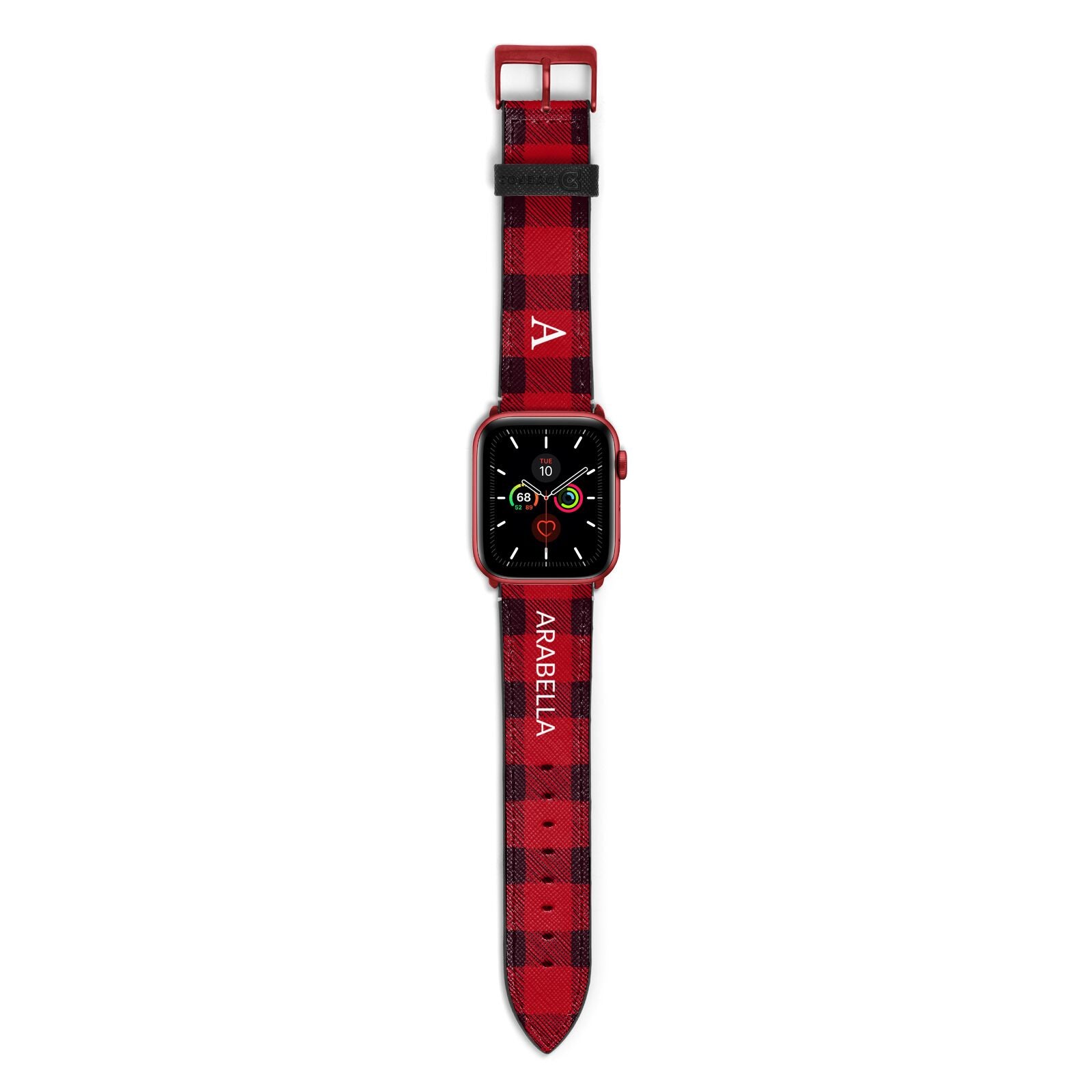 Tartan Christmas Personalised Apple Watch Strap with Red Hardware