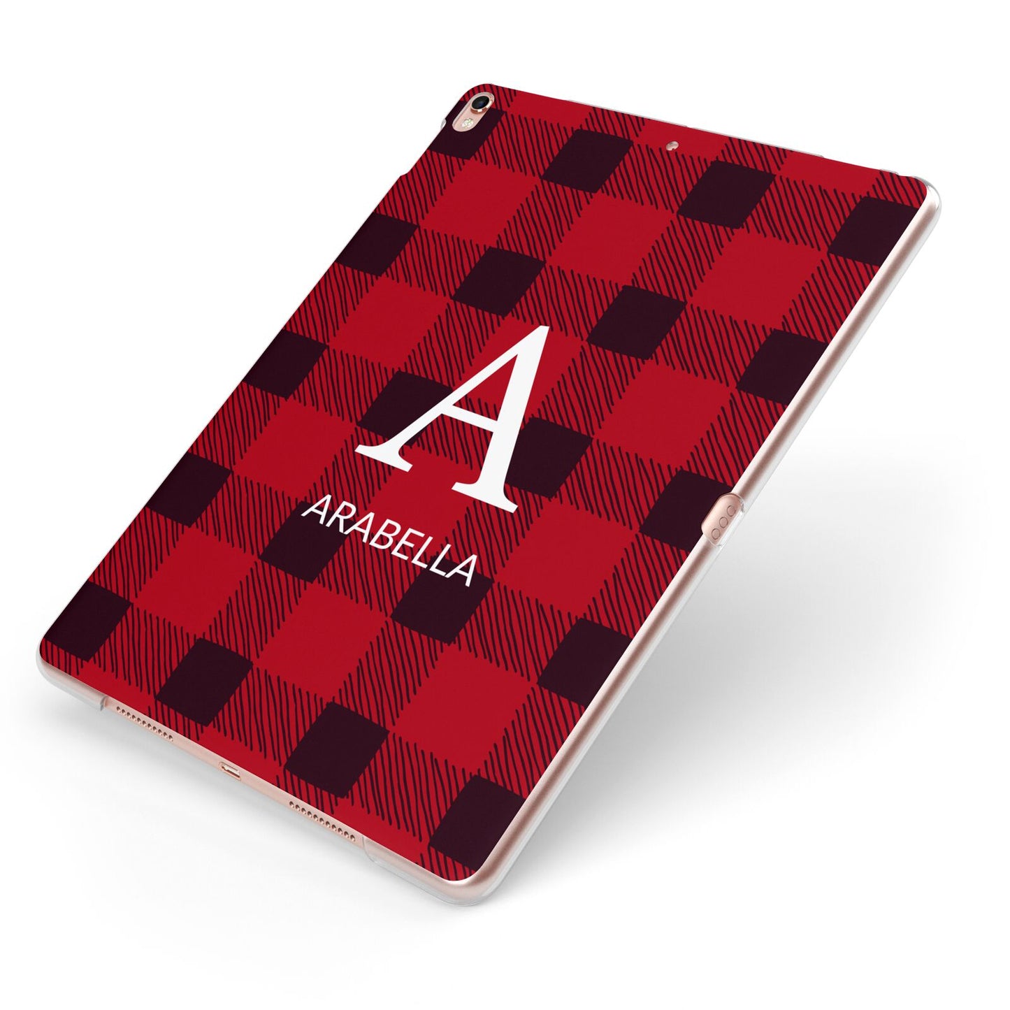 Tartan Christmas Personalised Apple iPad Case on Rose Gold iPad Side View