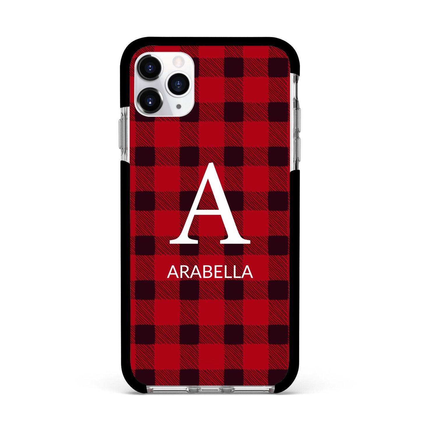 Tartan Christmas Personalised Apple iPhone 11 Pro Max in Silver with Black Impact Case