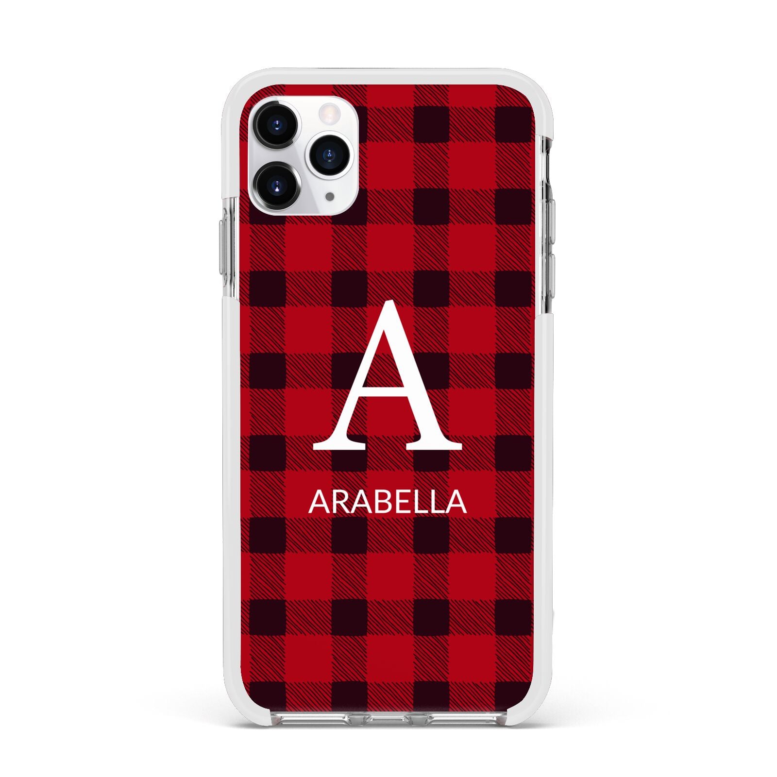 Tartan Christmas Personalised Apple iPhone 11 Pro Max in Silver with White Impact Case