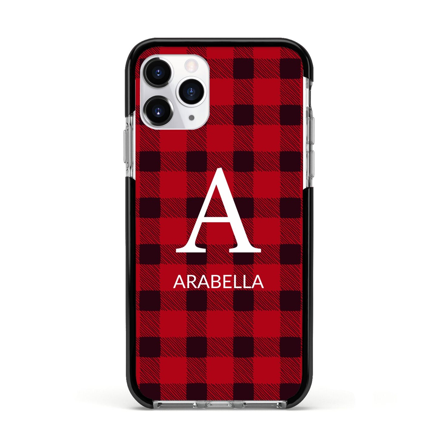 Tartan Christmas Personalised Apple iPhone 11 Pro in Silver with Black Impact Case