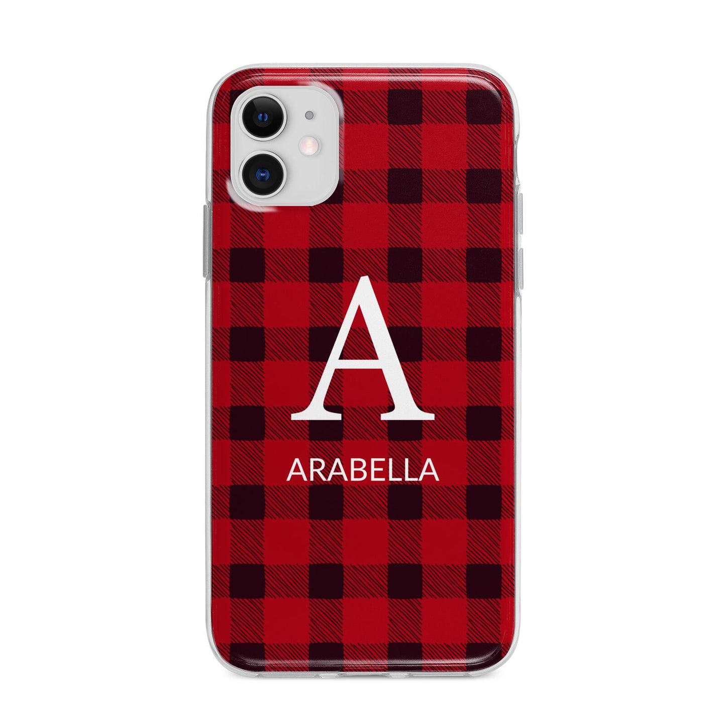 Tartan Christmas Personalised Apple iPhone 11 in White with Bumper Case