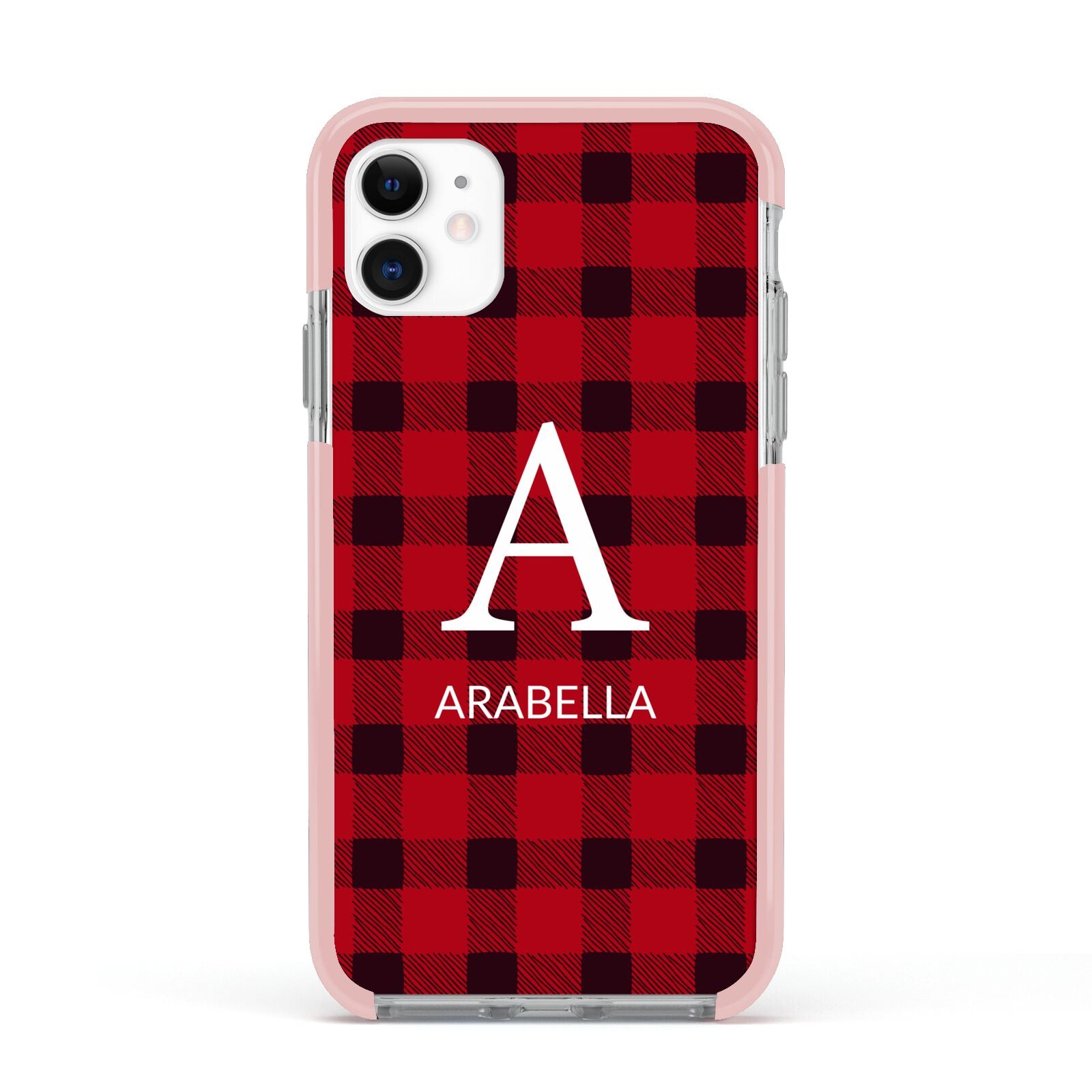 Tartan Christmas Personalised Apple iPhone 11 in White with Pink Impact Case