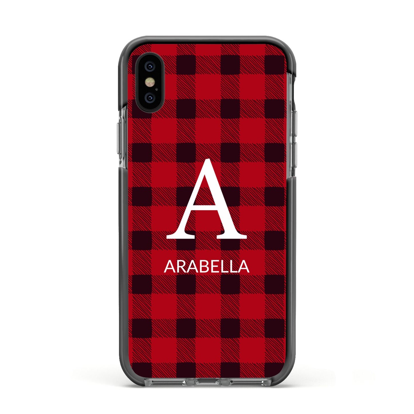 Tartan Christmas Personalised Apple iPhone Xs Impact Case Black Edge on Black Phone