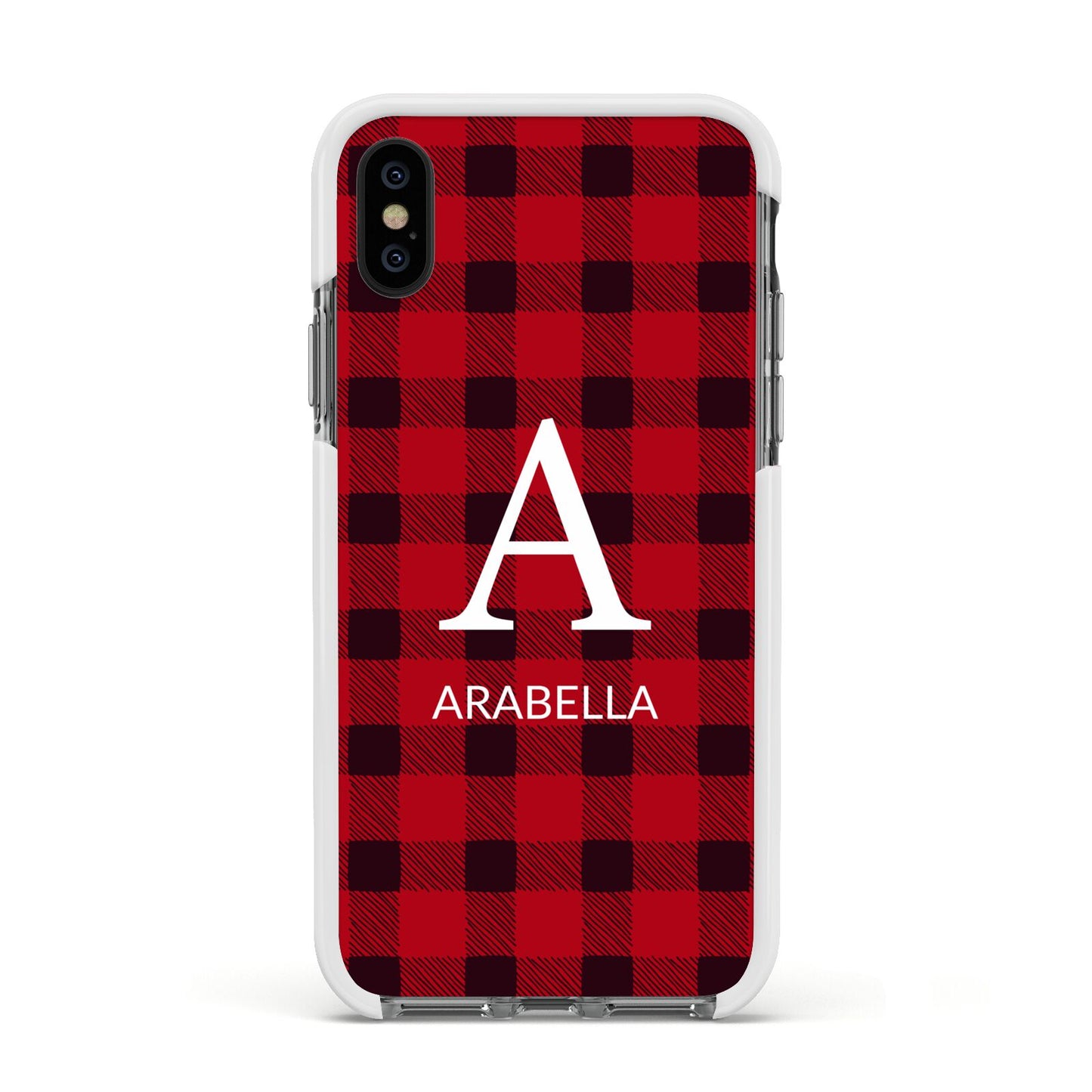 Tartan Christmas Personalised Apple iPhone Xs Impact Case White Edge on Black Phone