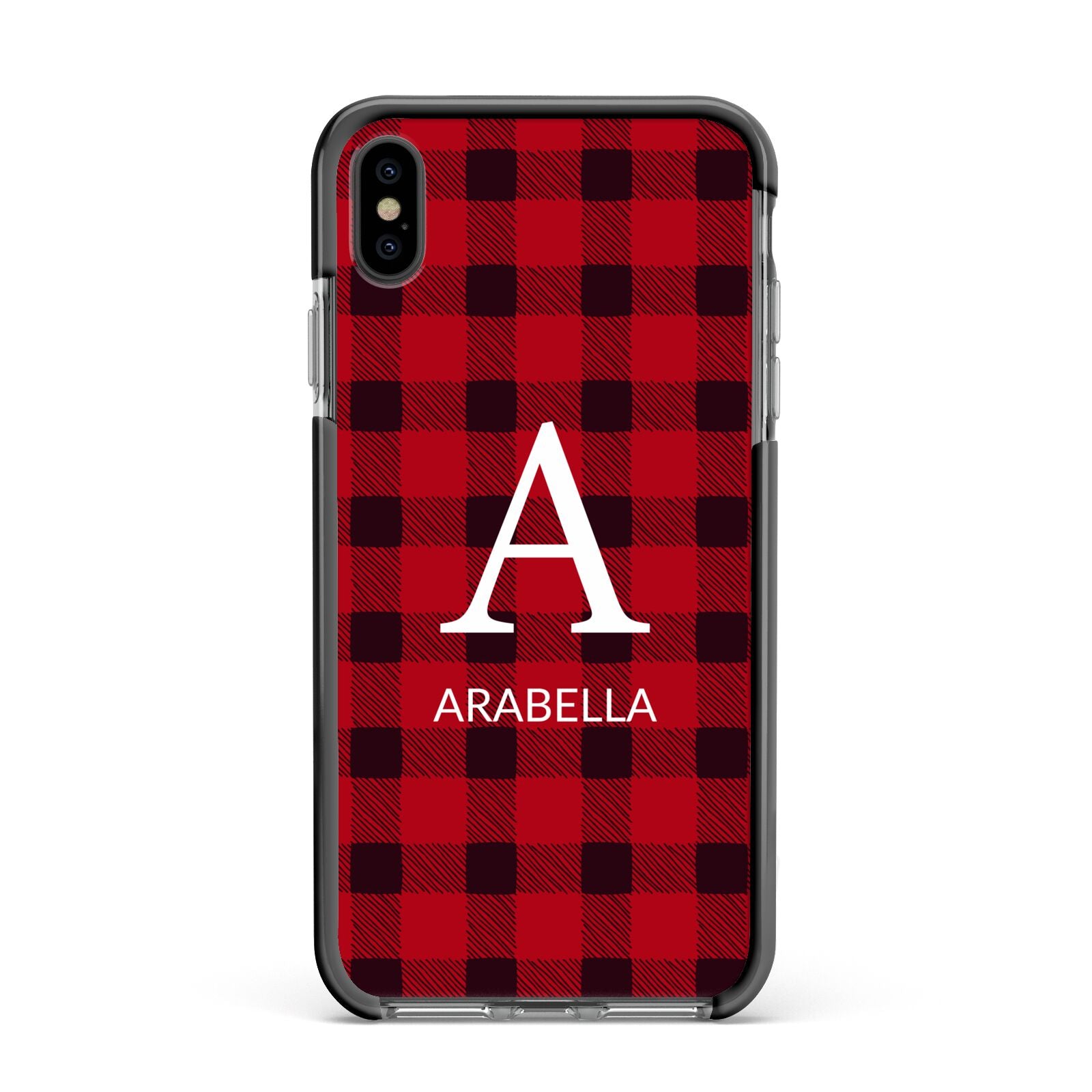 Tartan Christmas Personalised Apple iPhone Xs Max Impact Case Black Edge on Black Phone