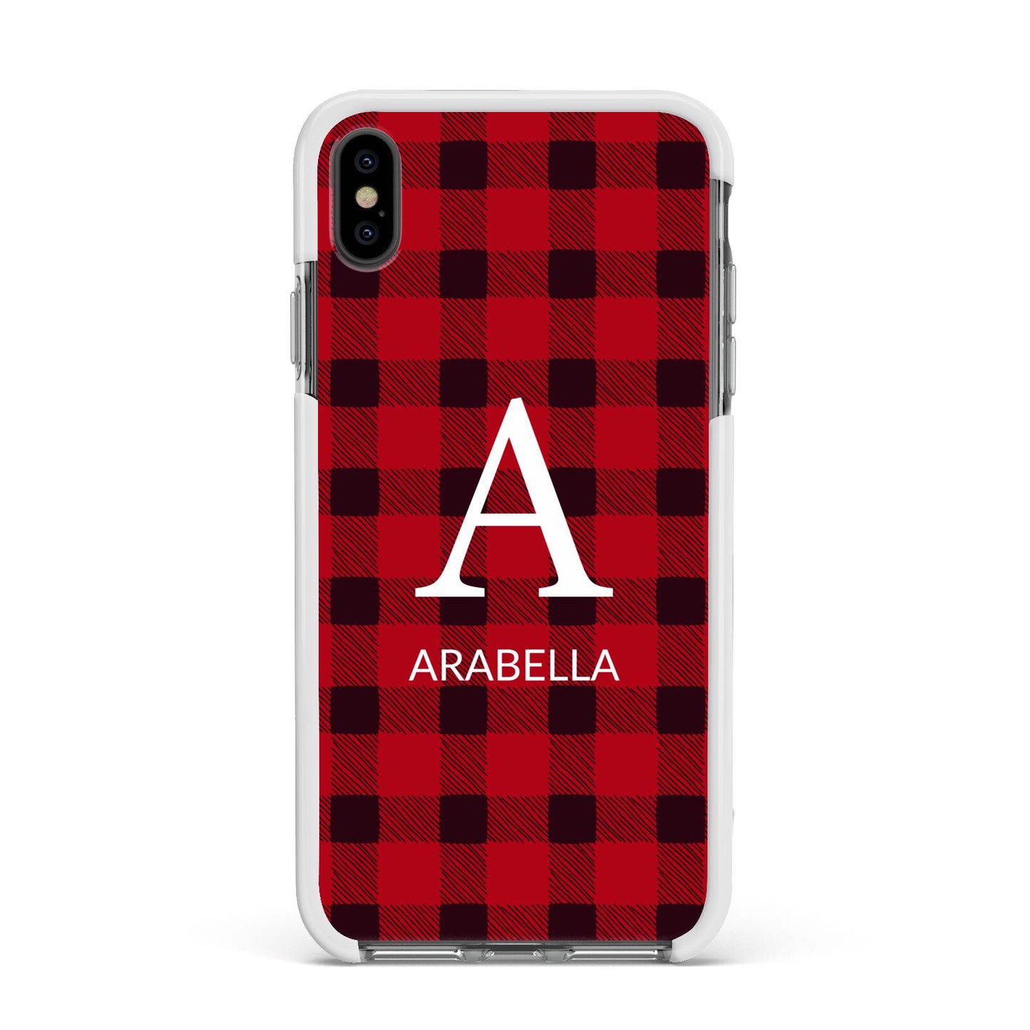 Tartan Christmas Personalised Apple iPhone Xs Max Impact Case White Edge on Black Phone