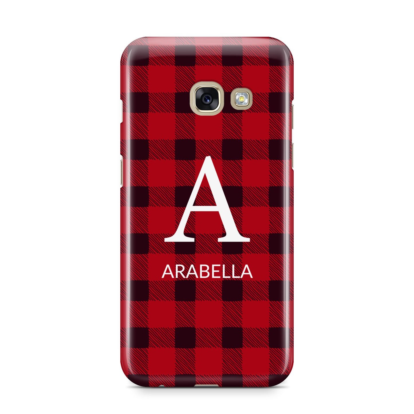 Tartan Christmas Personalised Samsung Galaxy A3 2017 Case on gold phone