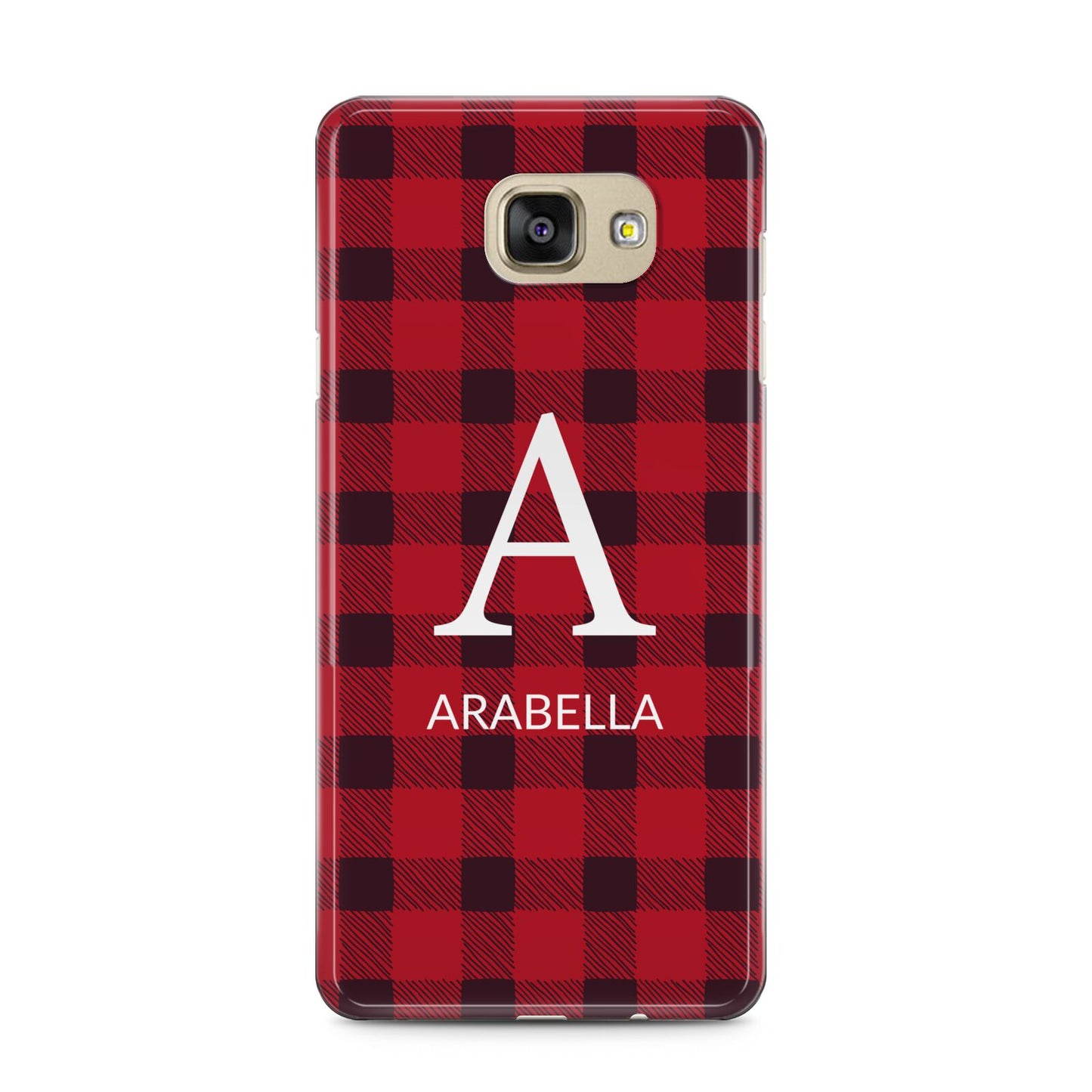 Tartan Christmas Personalised Samsung Galaxy A5 2016 Case on gold phone