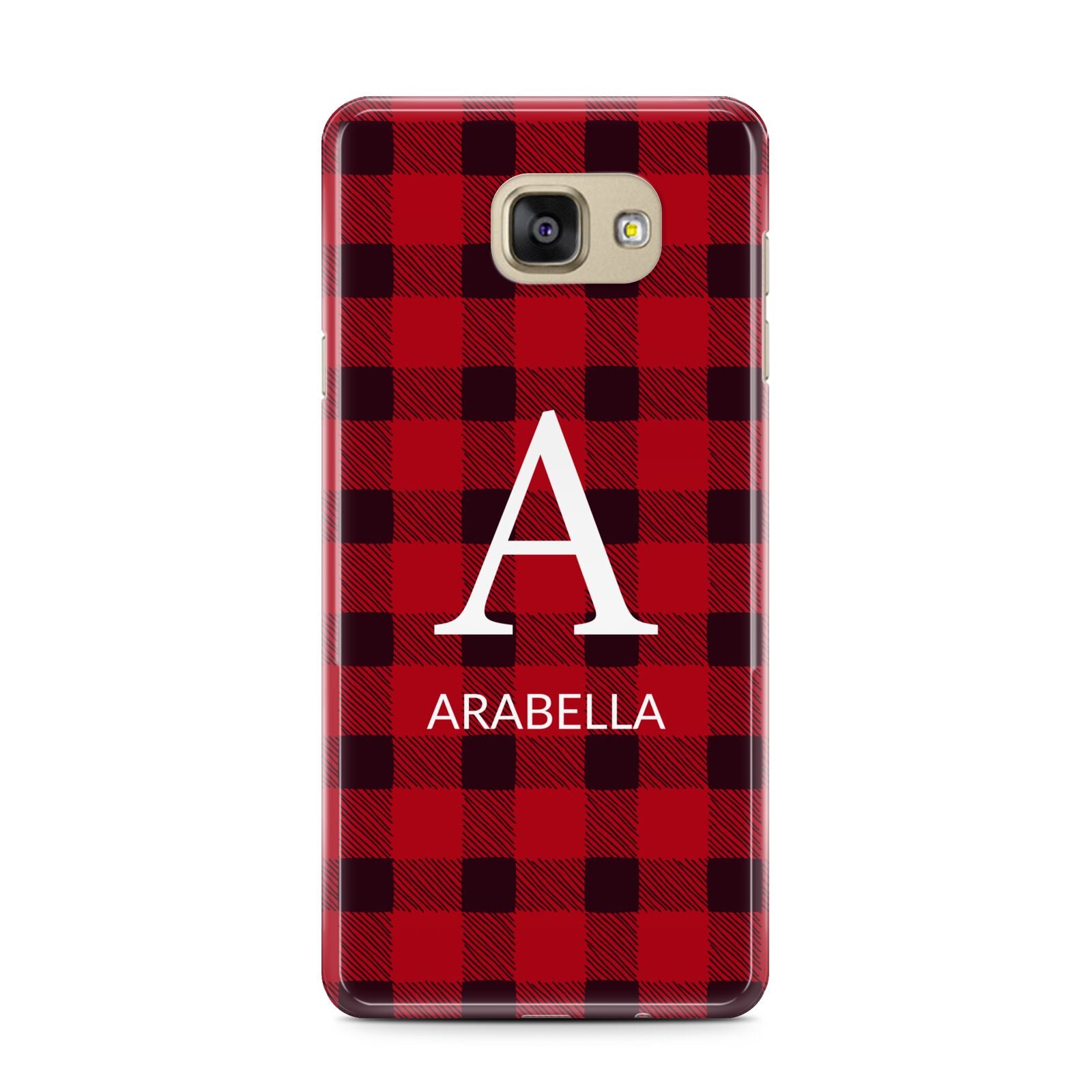 Tartan Christmas Personalised Samsung Galaxy A7 2016 Case on gold phone