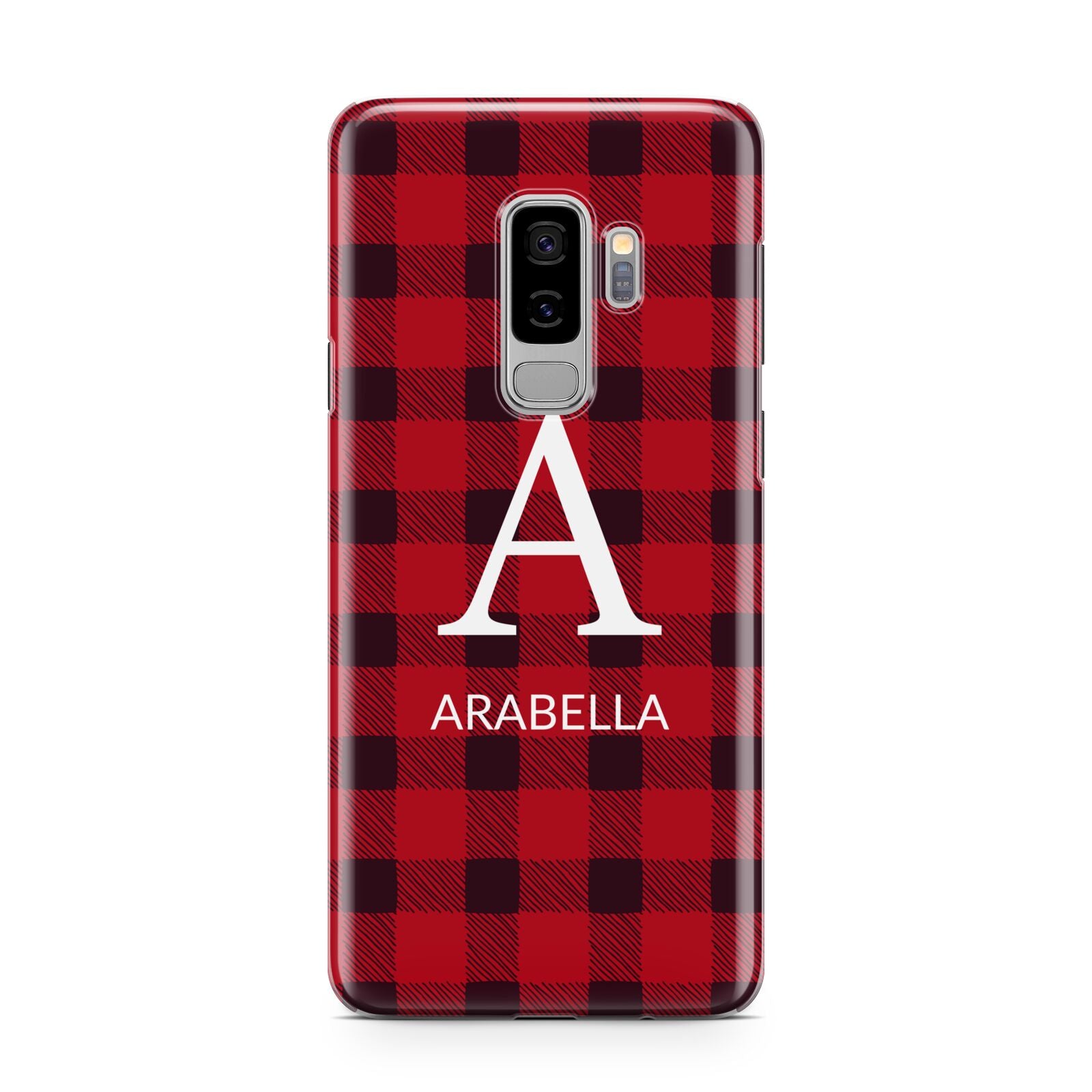 Tartan Christmas Personalised Samsung Galaxy S9 Plus Case on Silver phone