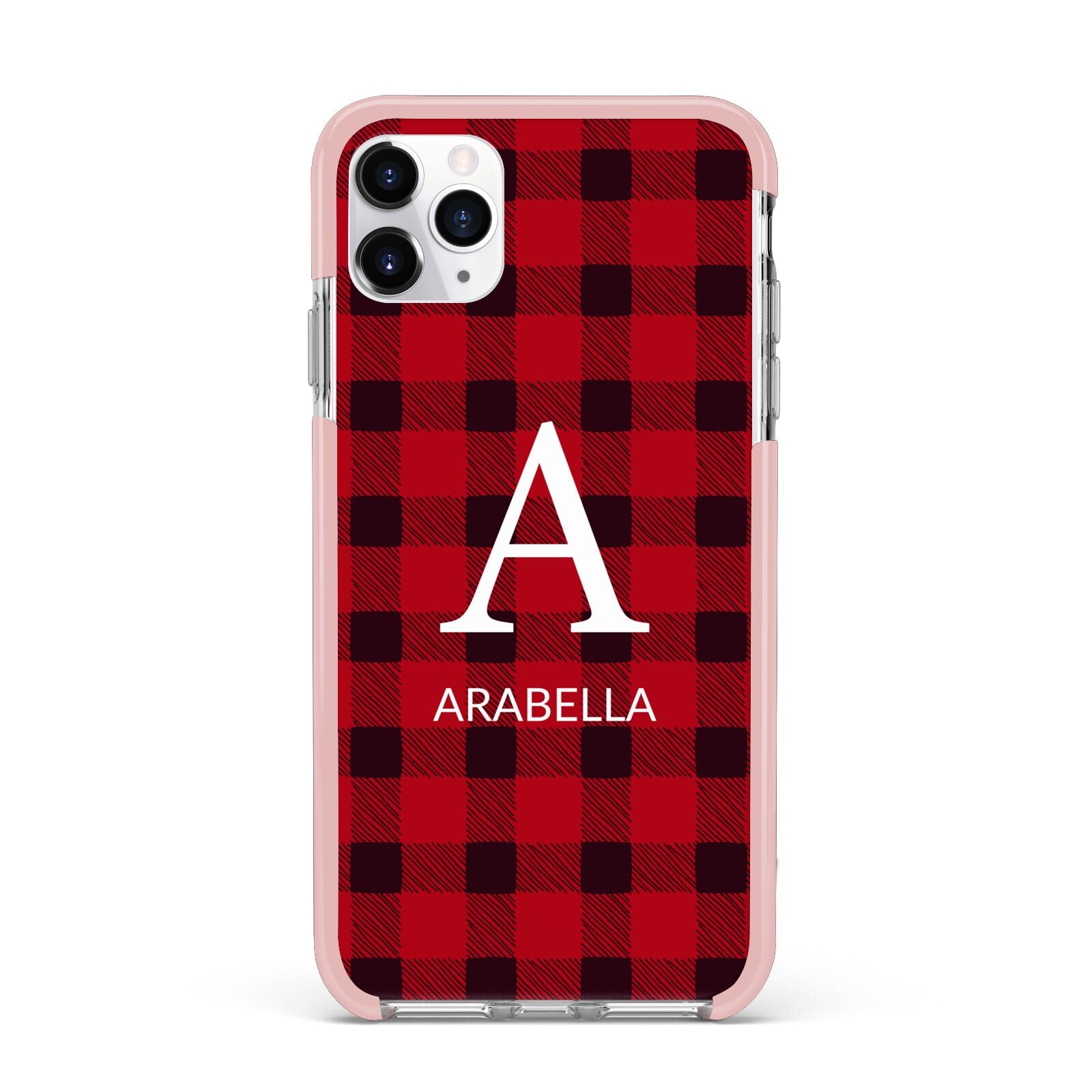 Tartan Christmas Personalised iPhone 11 Pro Max Impact Pink Edge Case