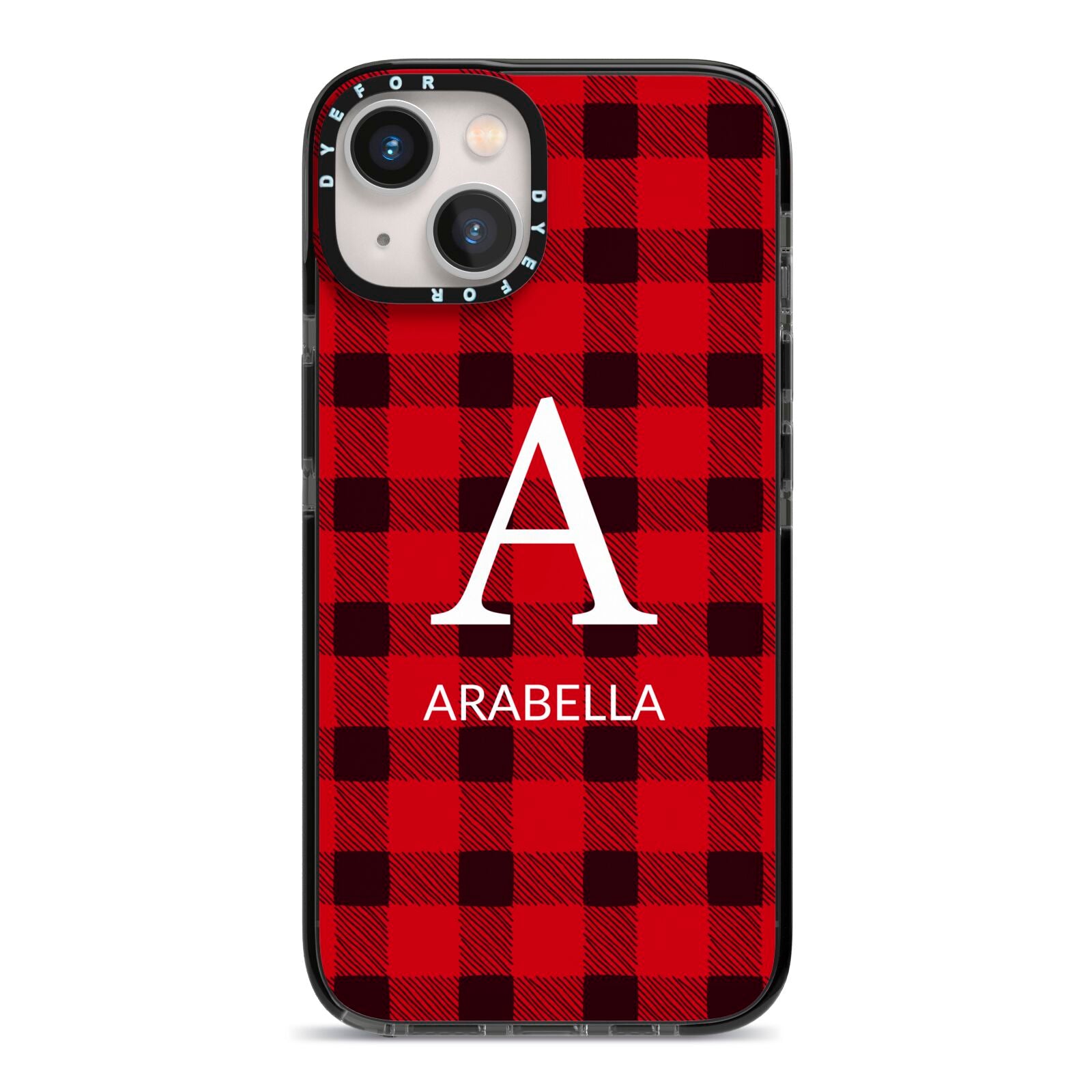 Tartan Christmas Personalised iPhone 13 Black Impact Case on Silver phone