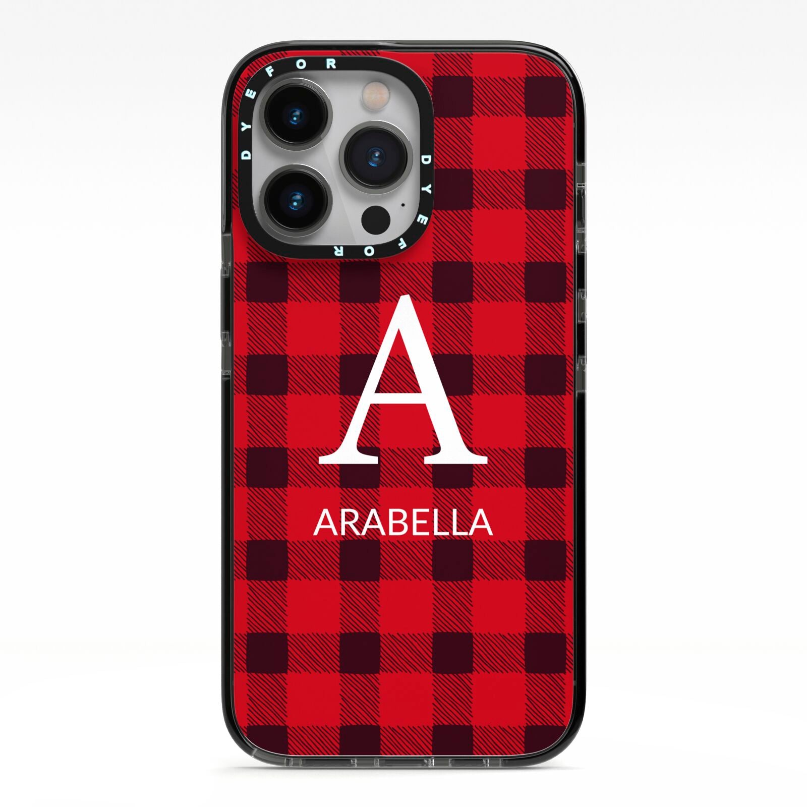 Tartan Christmas Personalised iPhone 13 Pro Black Impact Case on Silver phone