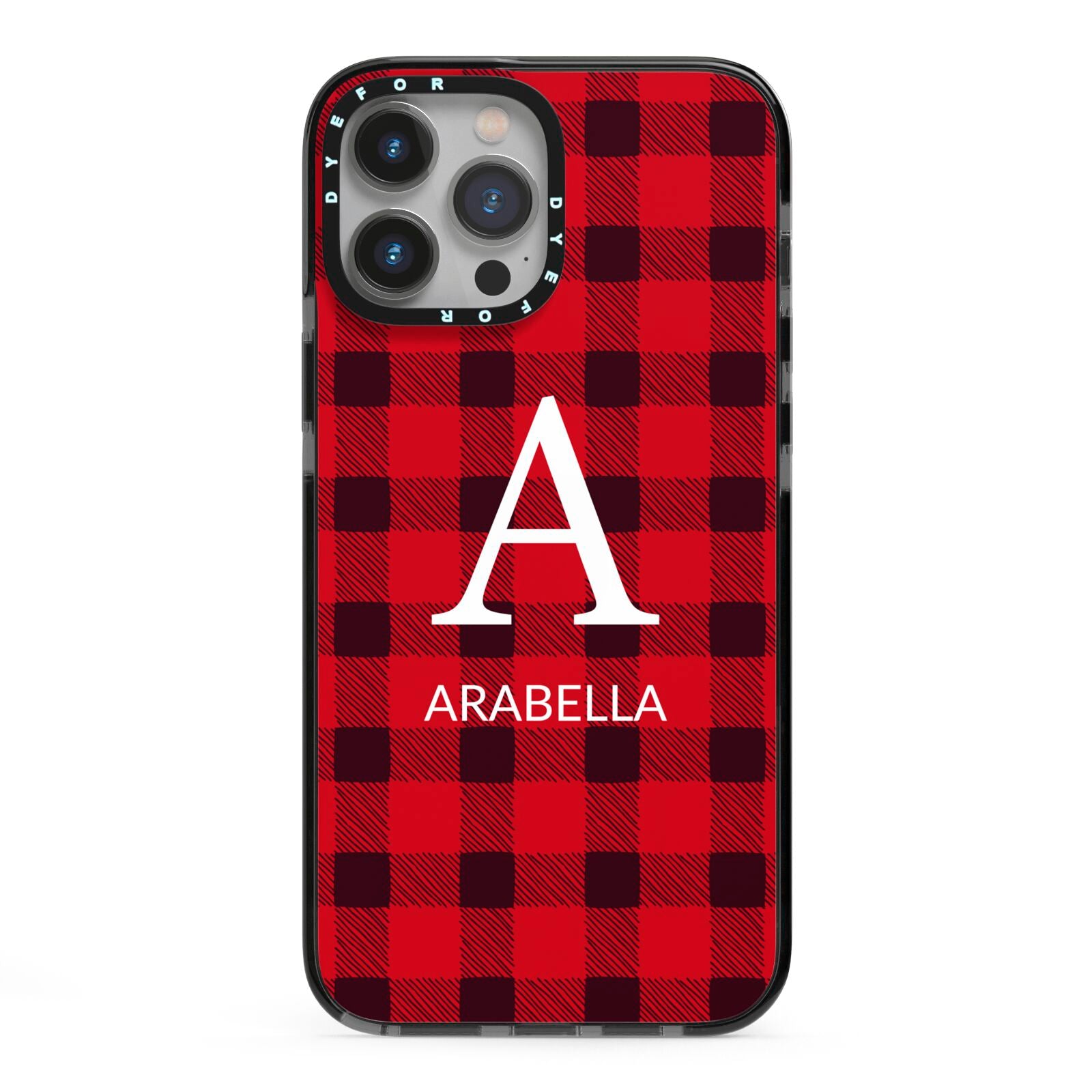 Tartan Christmas Personalised iPhone 13 Pro Max Black Impact Case on Silver phone