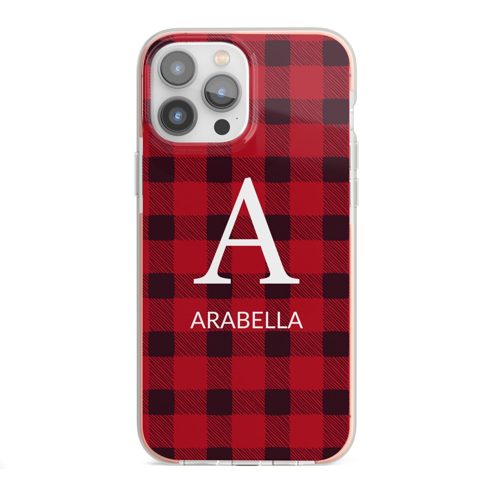 Tartan Christmas Personalised iPhone 13 Pro Max TPU Impact Case with Pink Edges