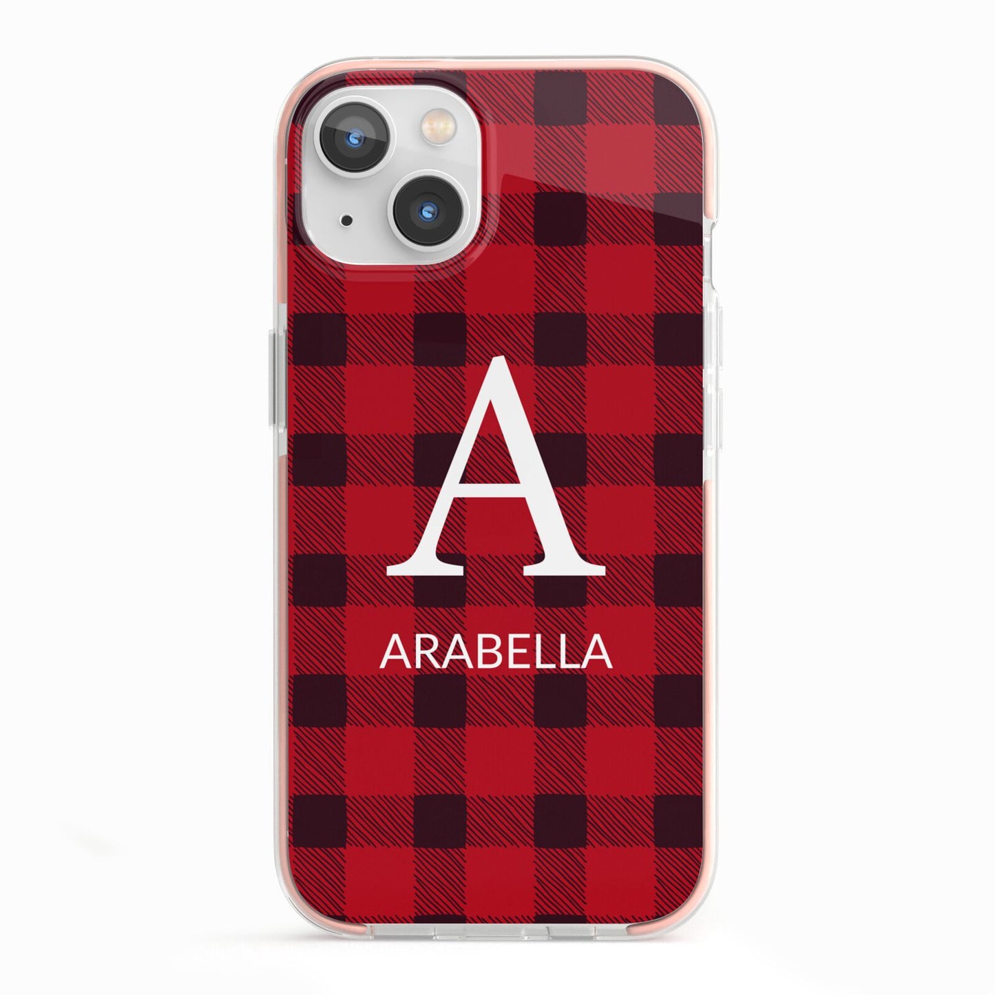 Tartan Christmas Personalised iPhone 13 TPU Impact Case with Pink Edges