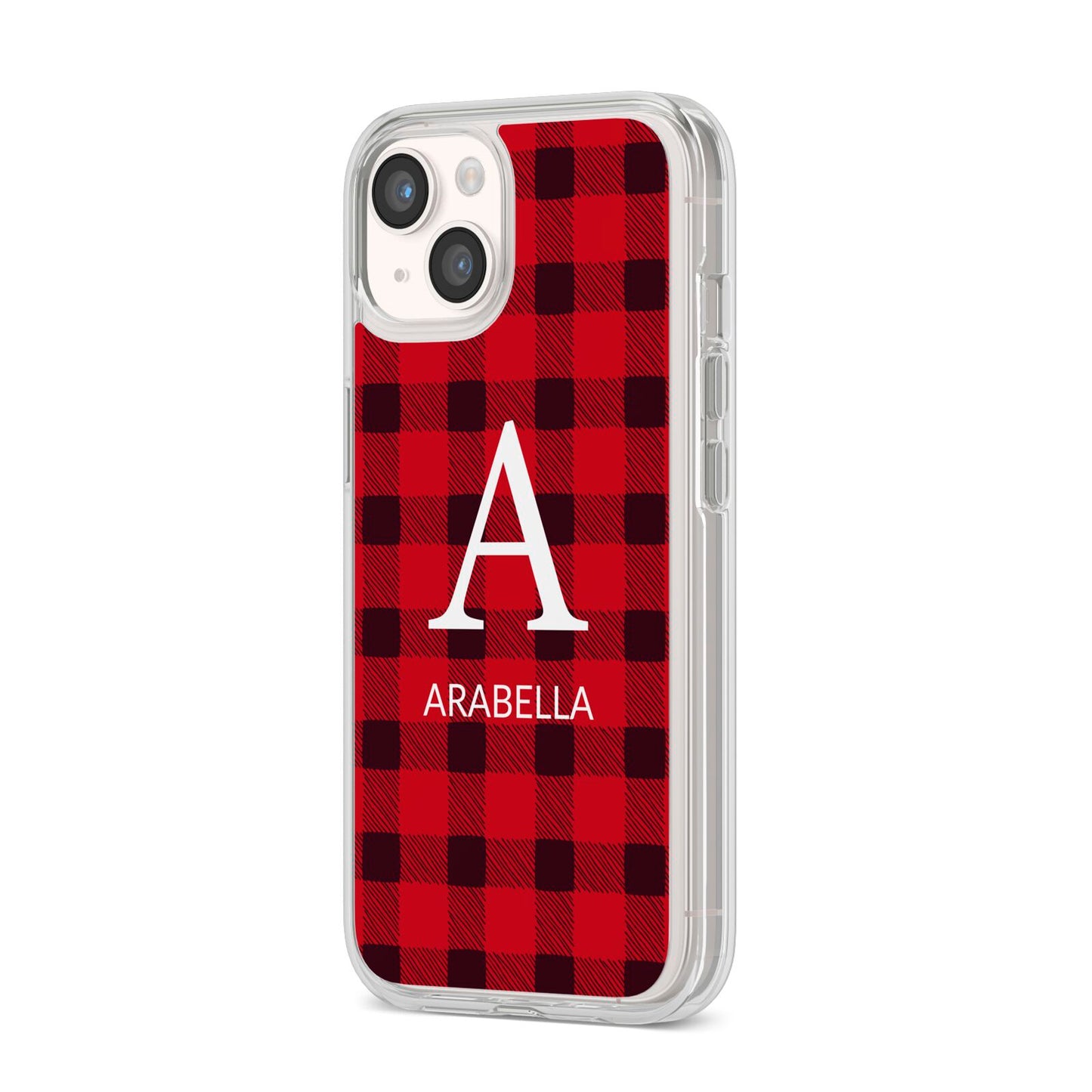 Tartan Christmas Personalised iPhone 14 Clear Tough Case Starlight Angled Image