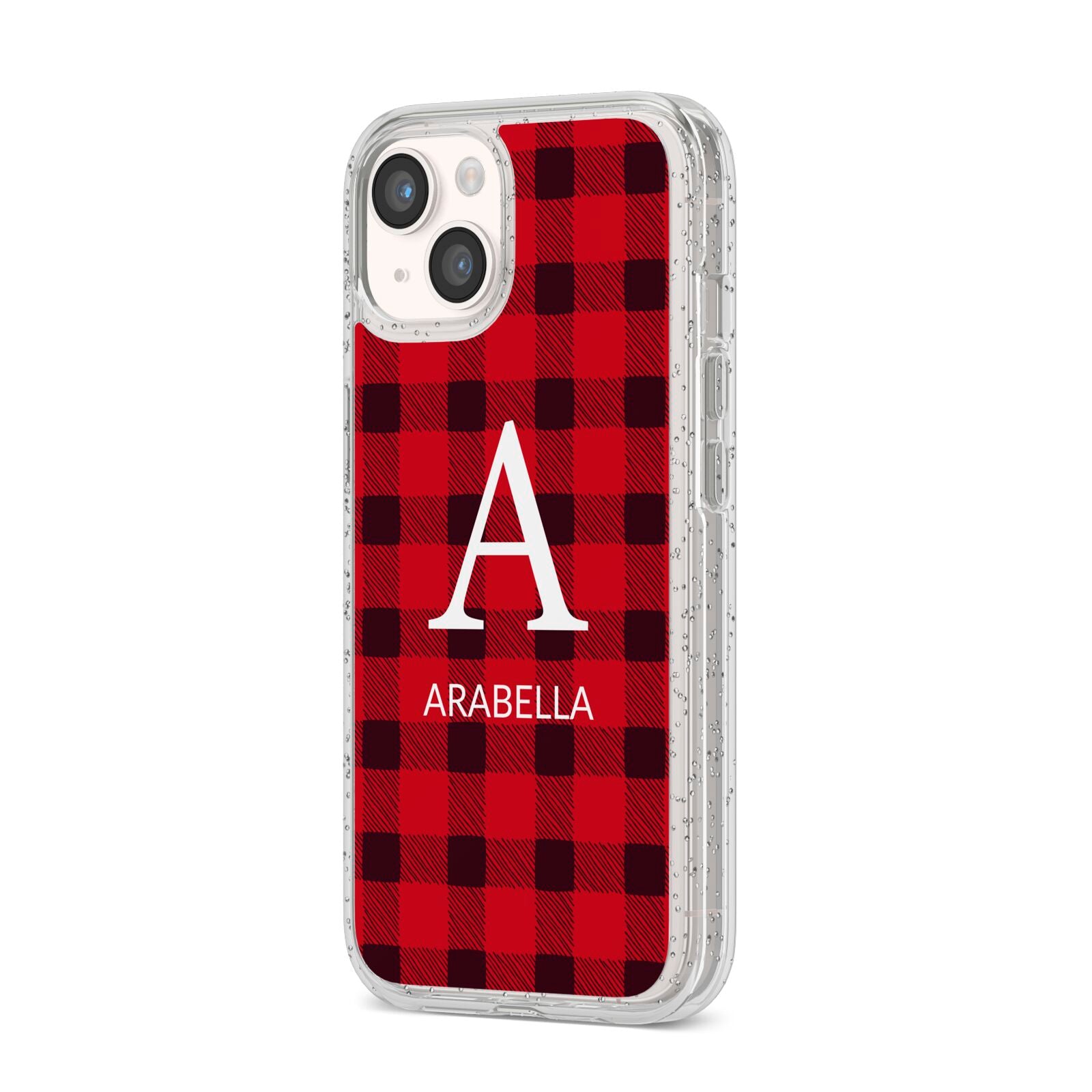 Tartan Christmas Personalised iPhone 14 Glitter Tough Case Starlight Angled Image