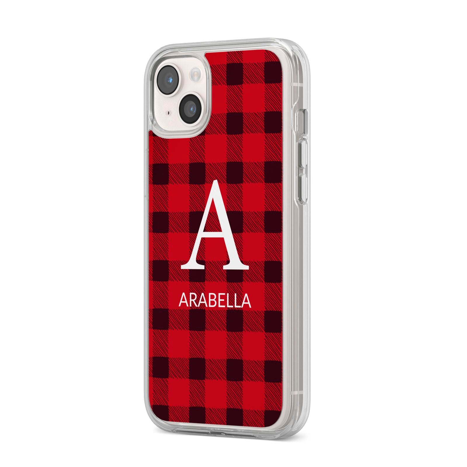 Tartan Christmas Personalised iPhone 14 Plus Clear Tough Case Starlight Angled Image