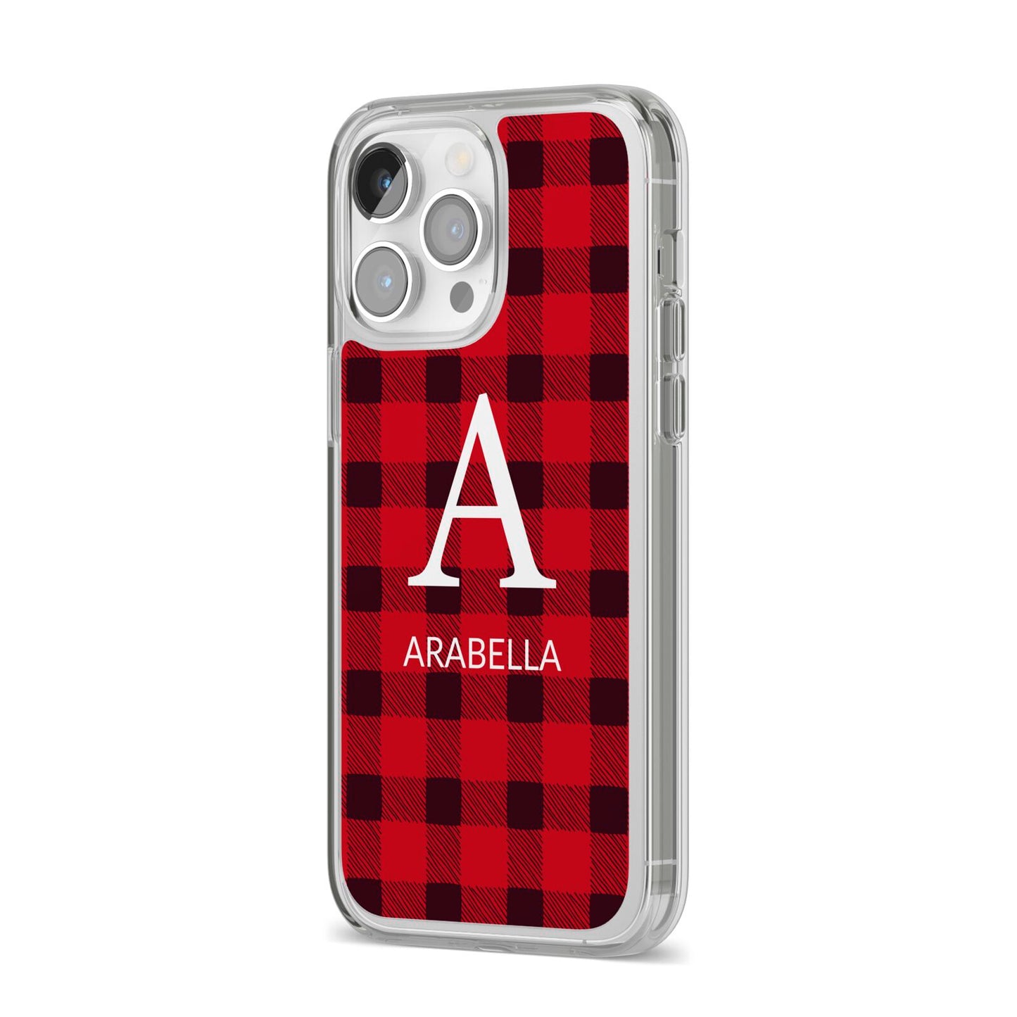 Tartan Christmas Personalised iPhone 14 Pro Max Clear Tough Case Silver Angled Image