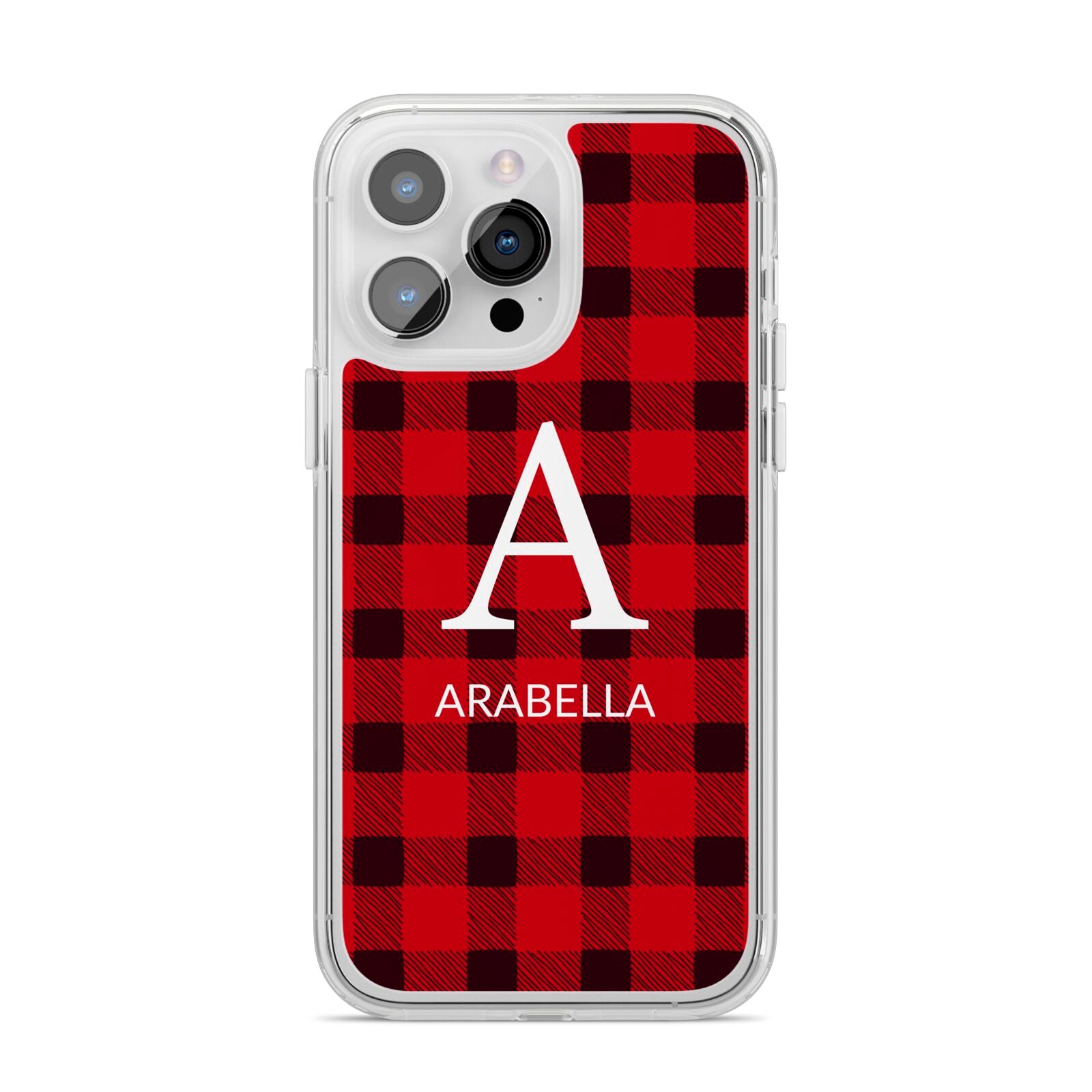 Tartan Christmas Personalised iPhone 14 Pro Max Clear Tough Case Silver