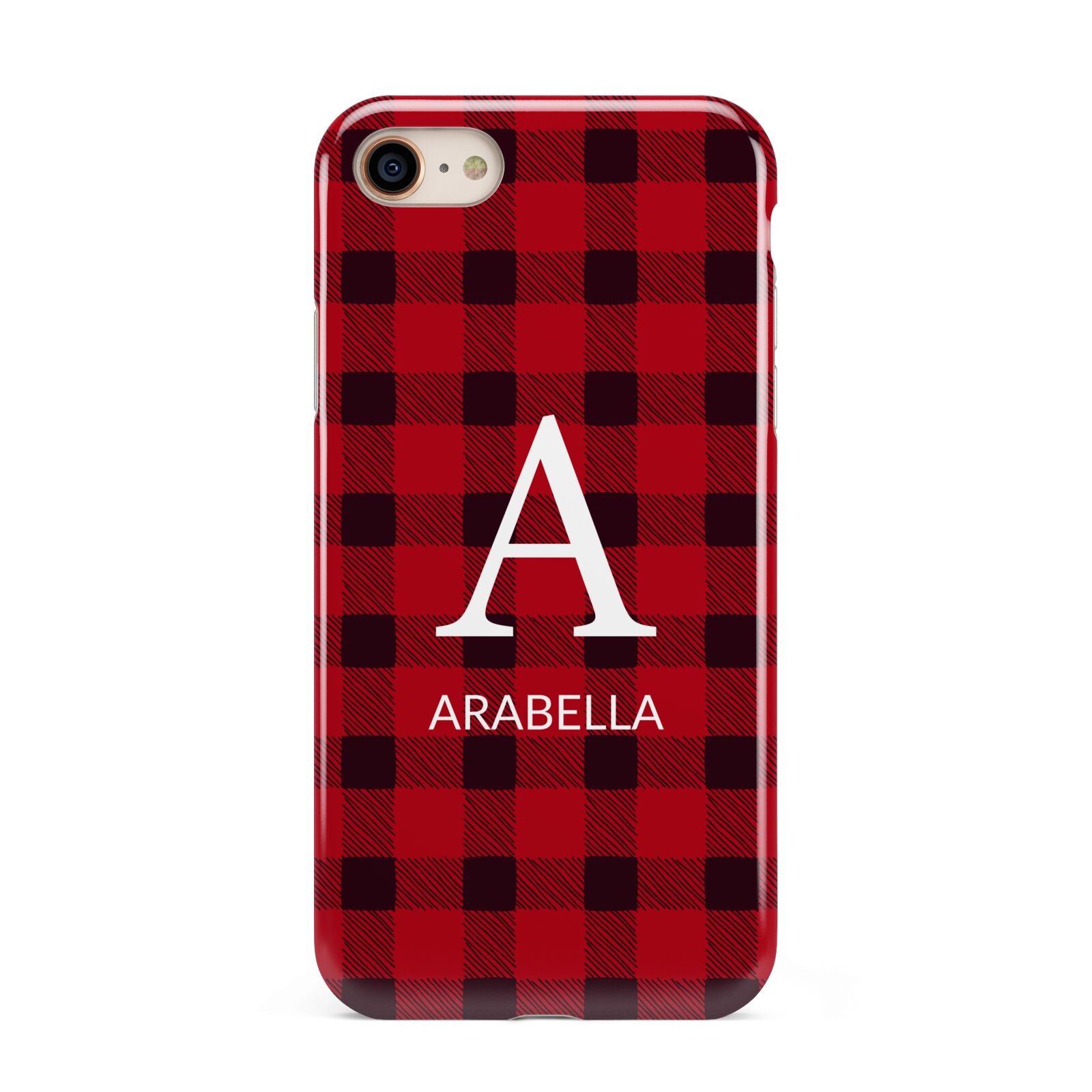 Tartan Christmas Personalised iPhone 8 3D Tough Case on Gold Phone