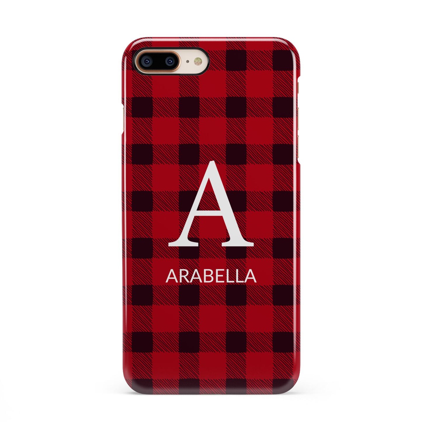 Tartan Christmas Personalised iPhone 8 Plus 3D Snap Case on Gold Phone