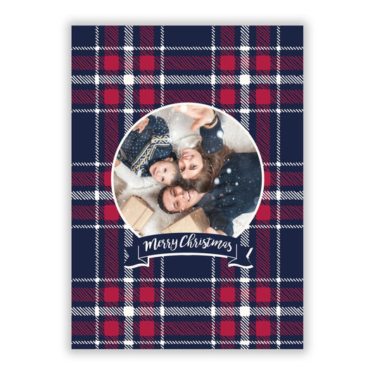 Tartan Christmas Photo Personalised A5 Flat Greetings Card