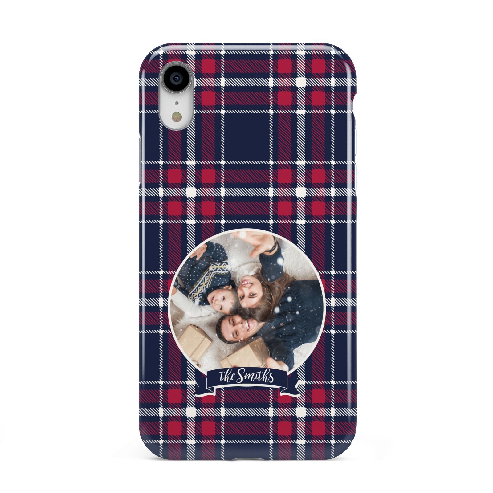 Tartan Christmas Photo Personalised Apple iPhone XR White 3D Tough Case