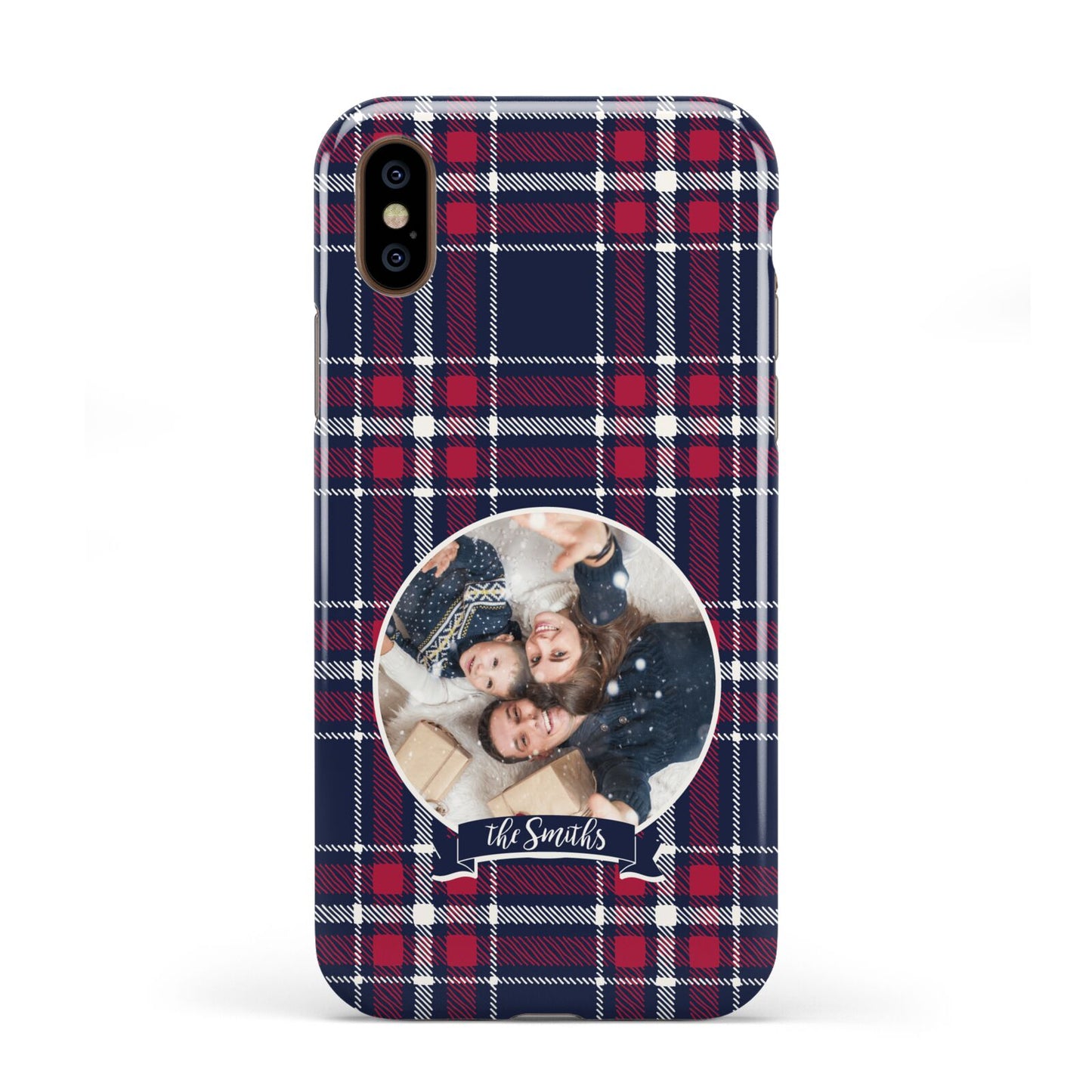 Tartan Christmas Photo Personalised Apple iPhone XS 3D Tough