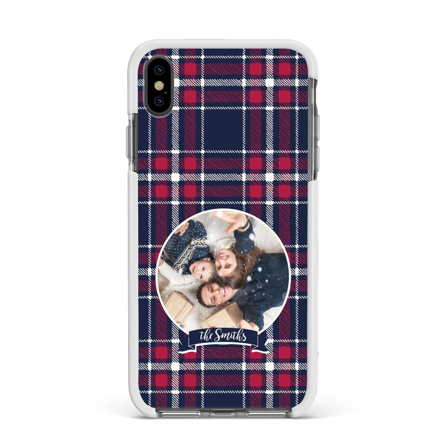 Tartan Christmas Photo Personalised Apple iPhone Xs Max Impact Case White Edge on Black Phone