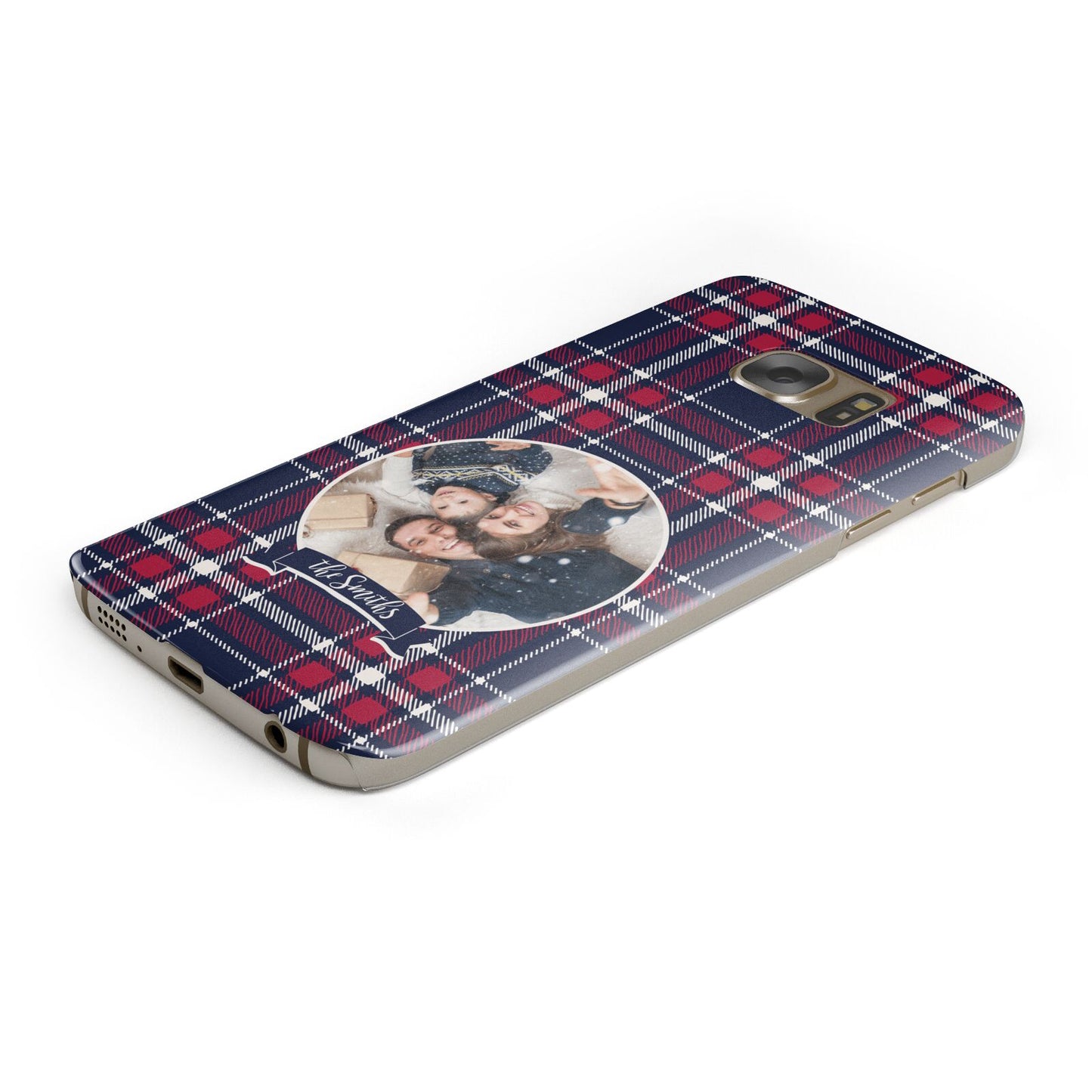 Tartan Christmas Photo Personalised Protective Samsung Galaxy Case Angled Image