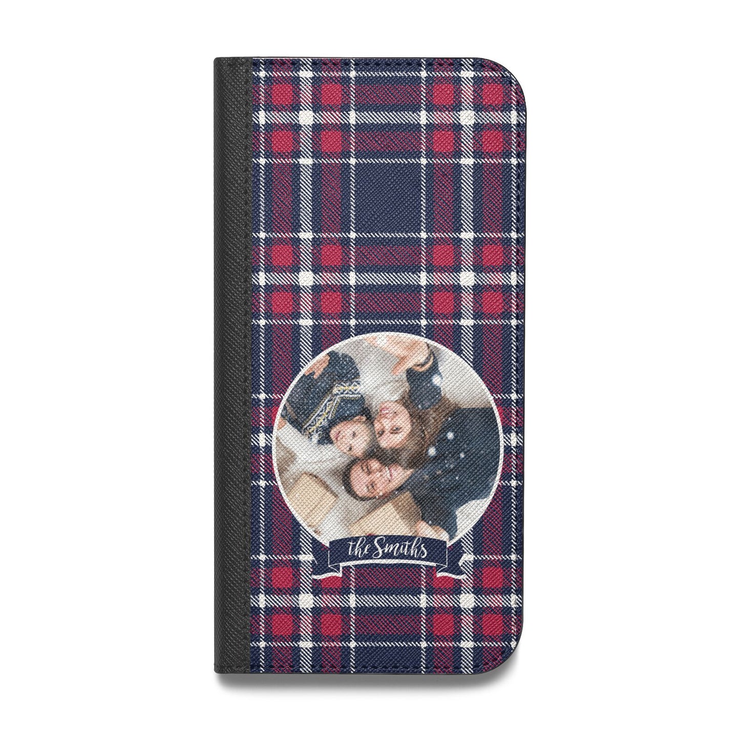 Tartan Christmas Photo Personalised Vegan Leather Flip iPhone Case