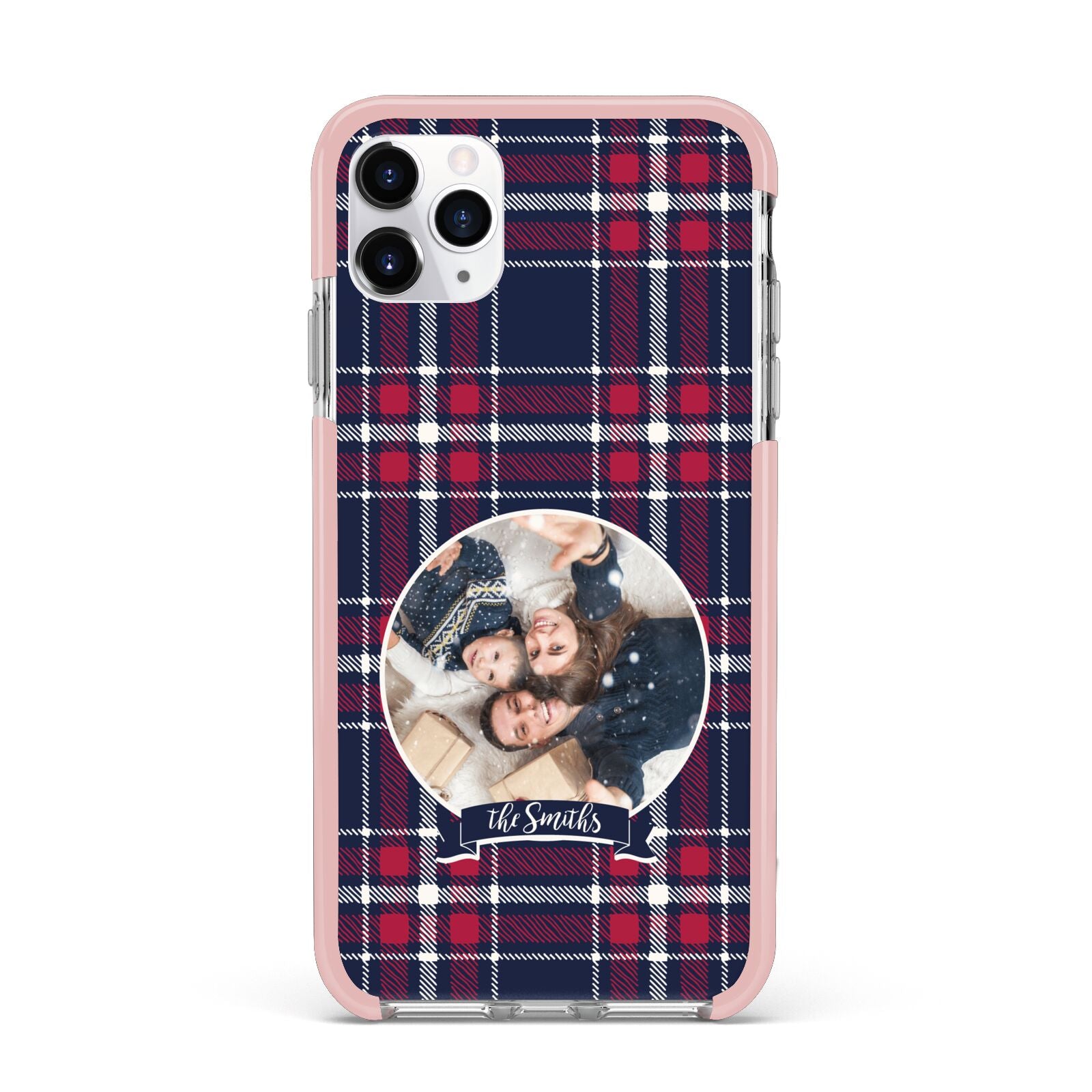 Tartan Christmas Photo Personalised iPhone 11 Pro Max Impact Pink Edge Case