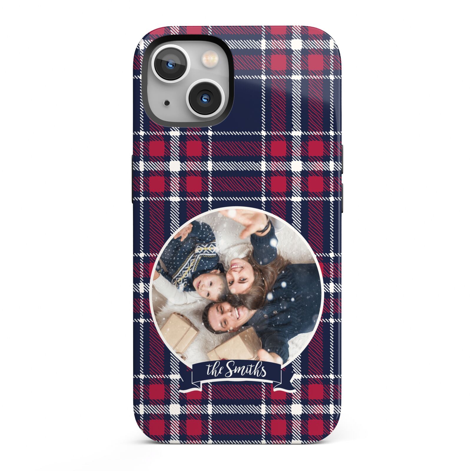 Tartan Christmas Photo Personalised iPhone 13 Full Wrap 3D Tough Case