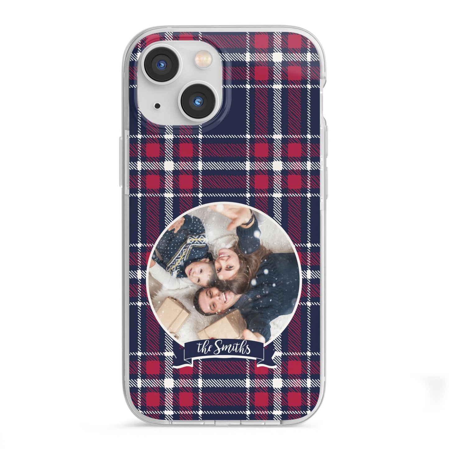 Tartan Christmas Photo Personalised iPhone 13 Mini TPU Impact Case with White Edges