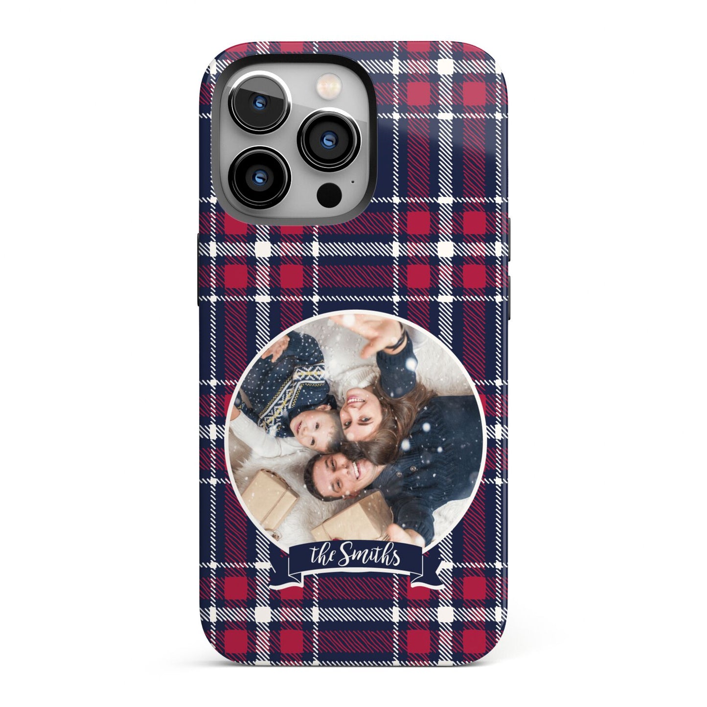 Tartan Christmas Photo Personalised iPhone 13 Pro Full Wrap 3D Tough Case