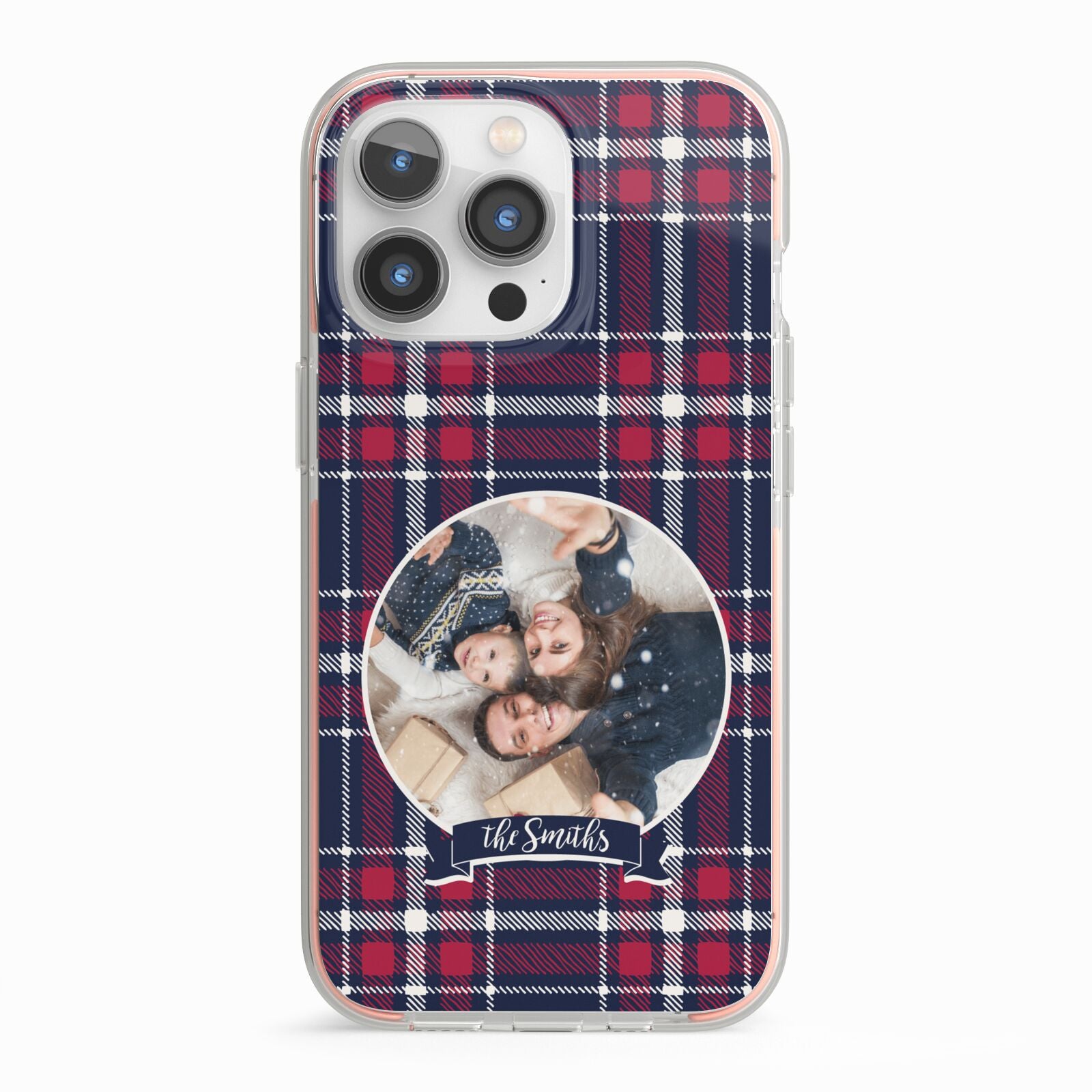 Tartan Christmas Photo Personalised iPhone 13 Pro TPU Impact Case with Pink Edges