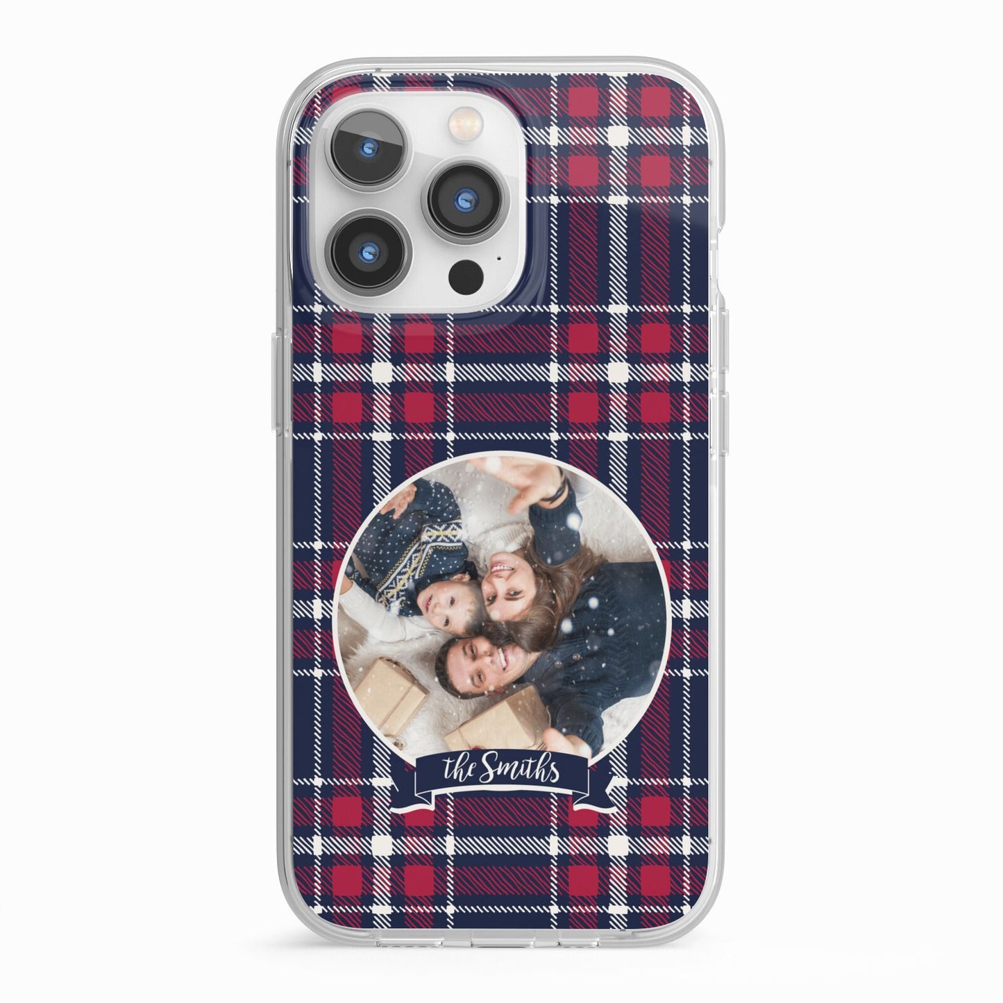 Tartan Christmas Photo Personalised iPhone 13 Pro TPU Impact Case with White Edges