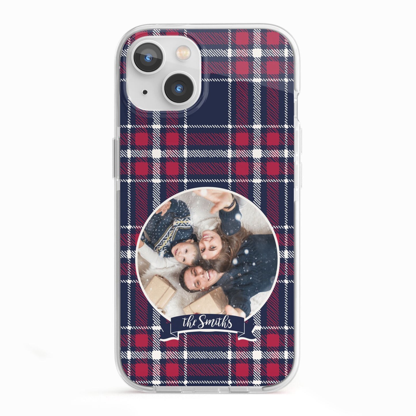 Tartan Christmas Photo Personalised iPhone 13 TPU Impact Case with White Edges