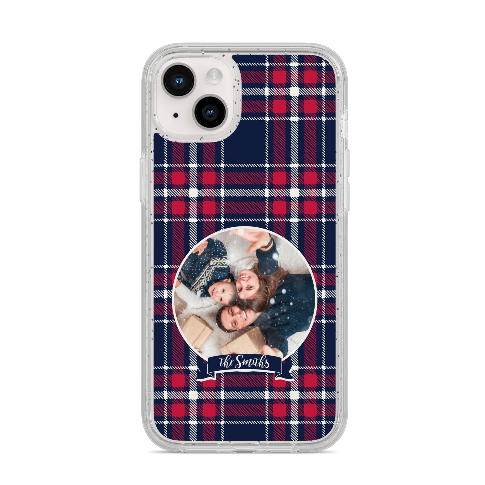 Tartan Christmas Photo Personalised iPhone 14 Plus Glitter Tough Case Starlight