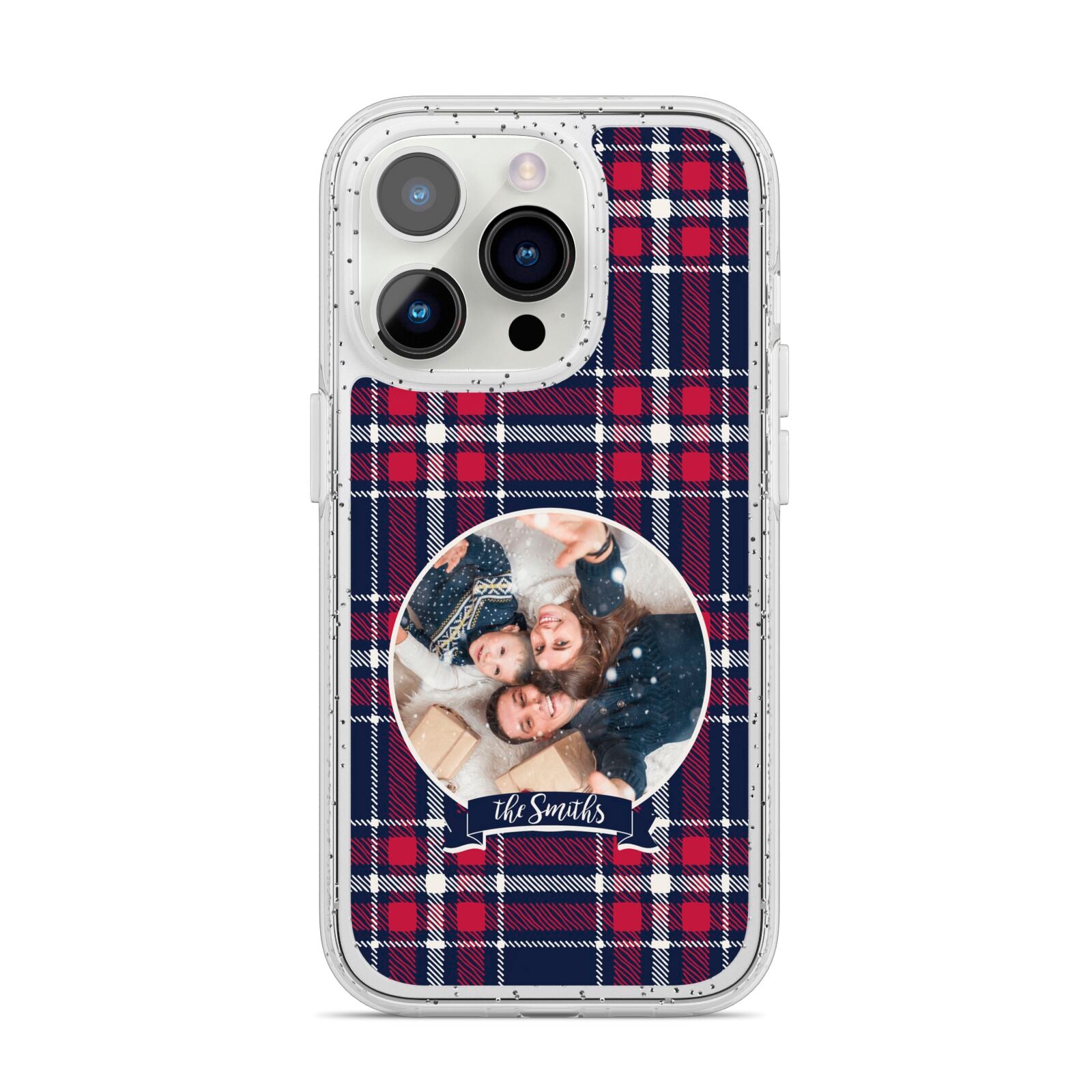 Tartan Christmas Photo Personalised iPhone 14 Pro Glitter Tough Case Silver