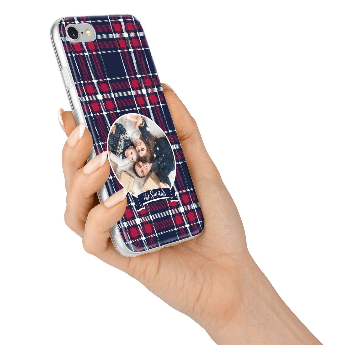 Tartan Christmas Photo Personalised iPhone 7 Bumper Case on Silver iPhone Alternative Image